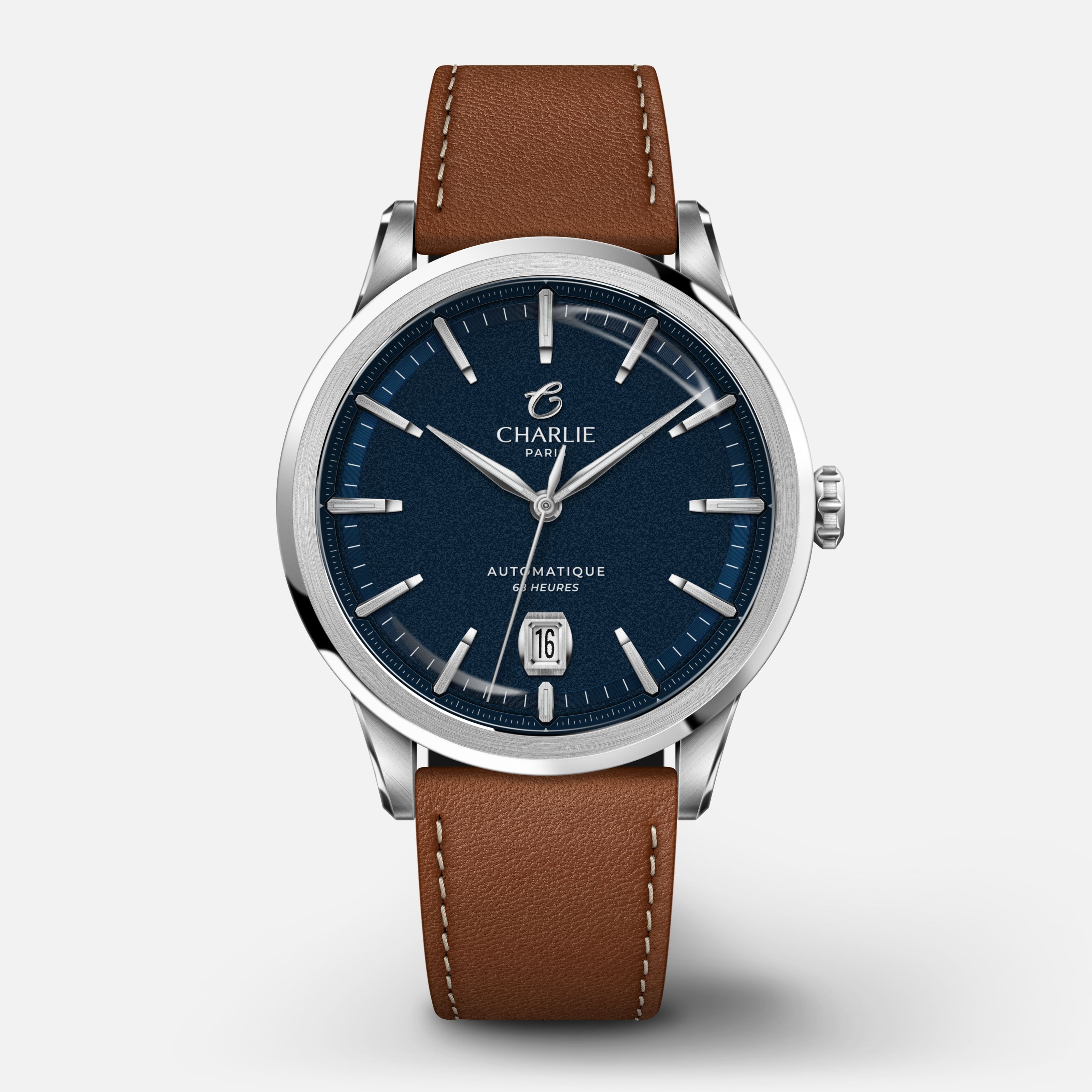 ALLIANCE - Automatique 68H - Bleu Montres CHARLIE Cuir marron