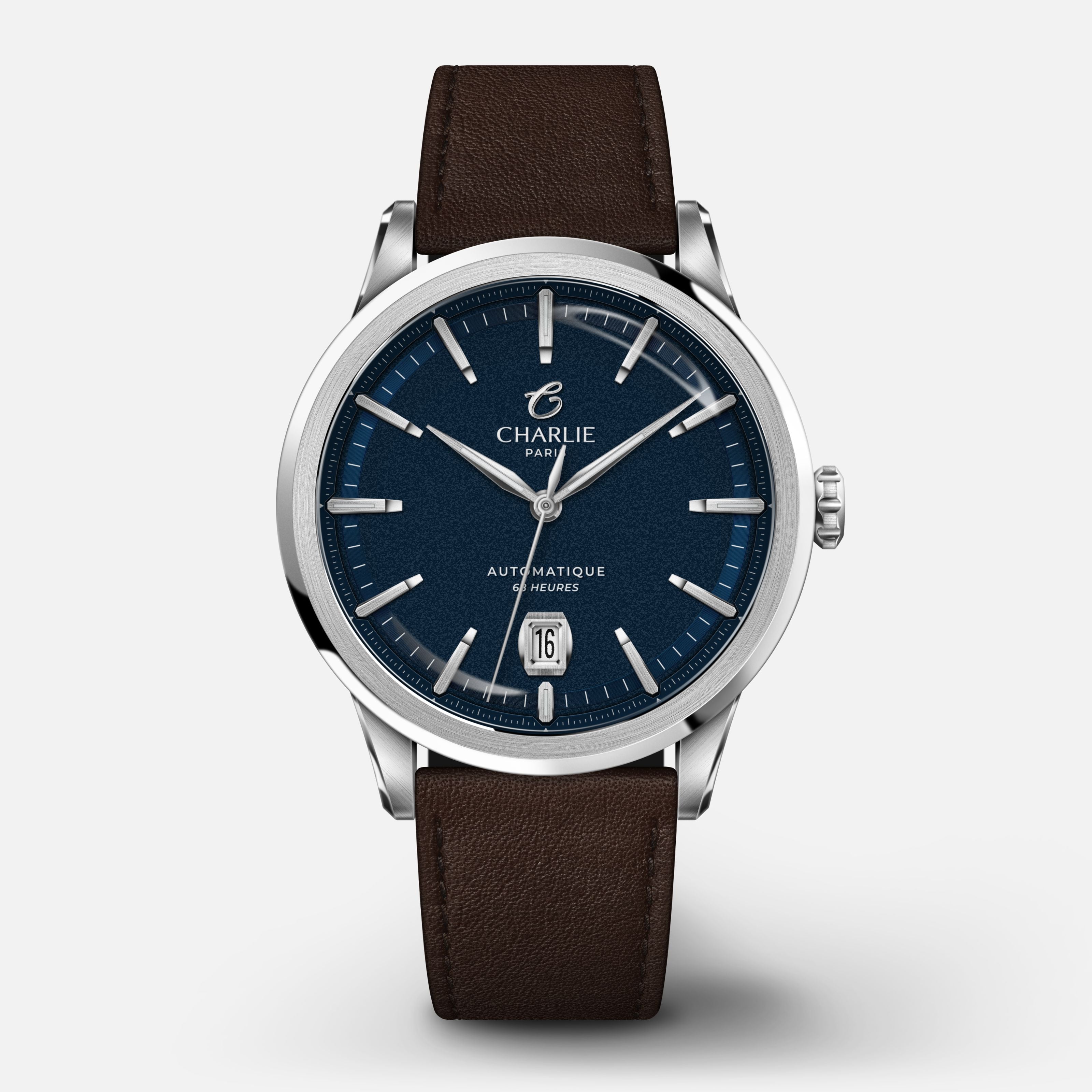ALLIANCE - Automatique 68H - Bleu Montres CHARLIE Cuir chocolat
