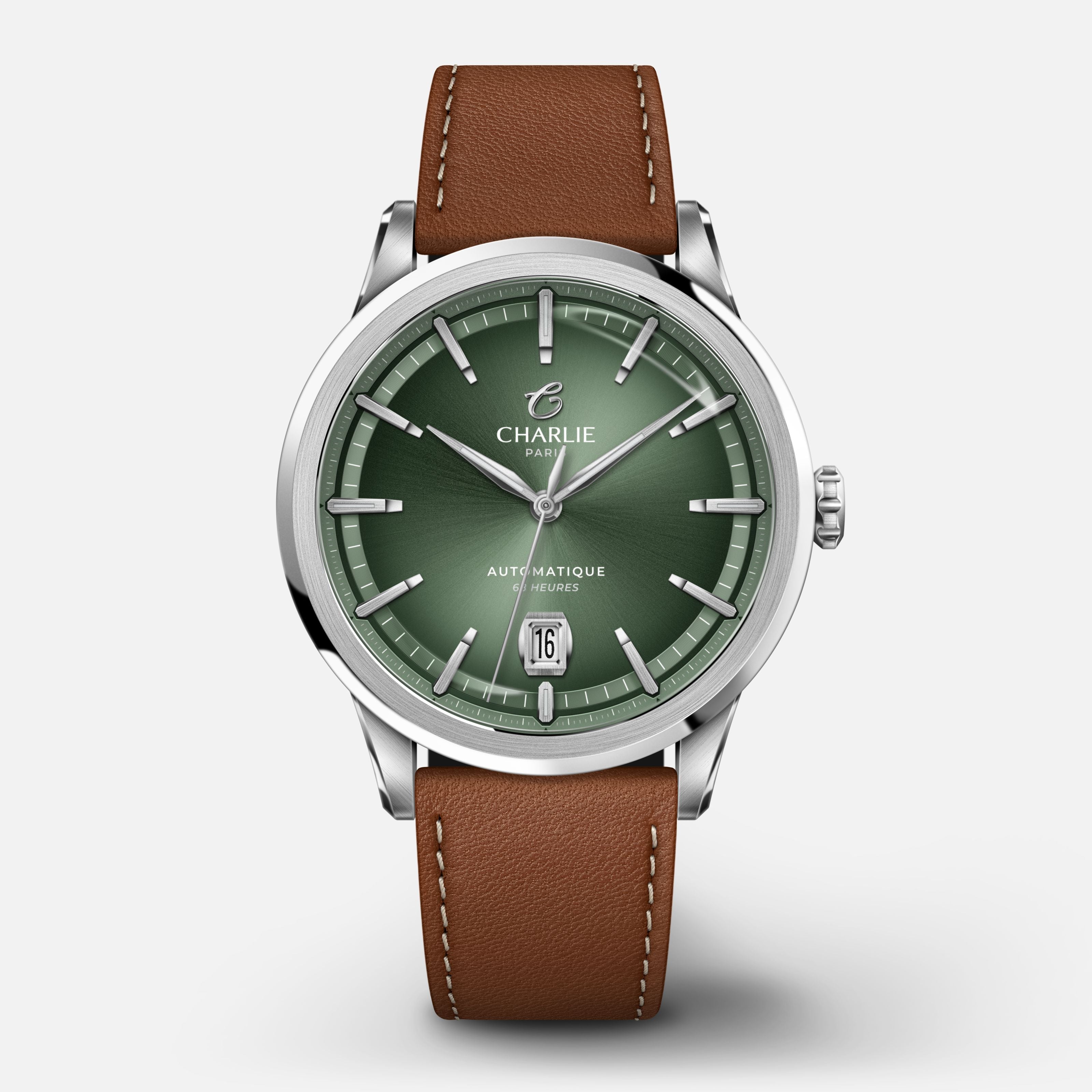 ALLIANCE - Automatique 68H - Sauge Montres CHARLIE Cuir marron