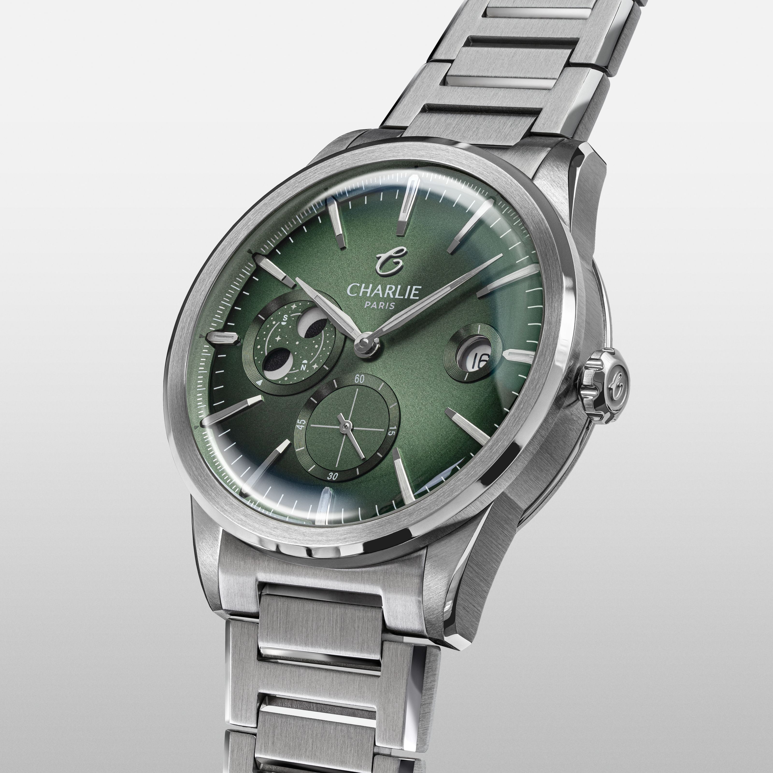 ALLIANCE - Automatique phase de lune - Sauge Montres CHARLIE Bracelet acier