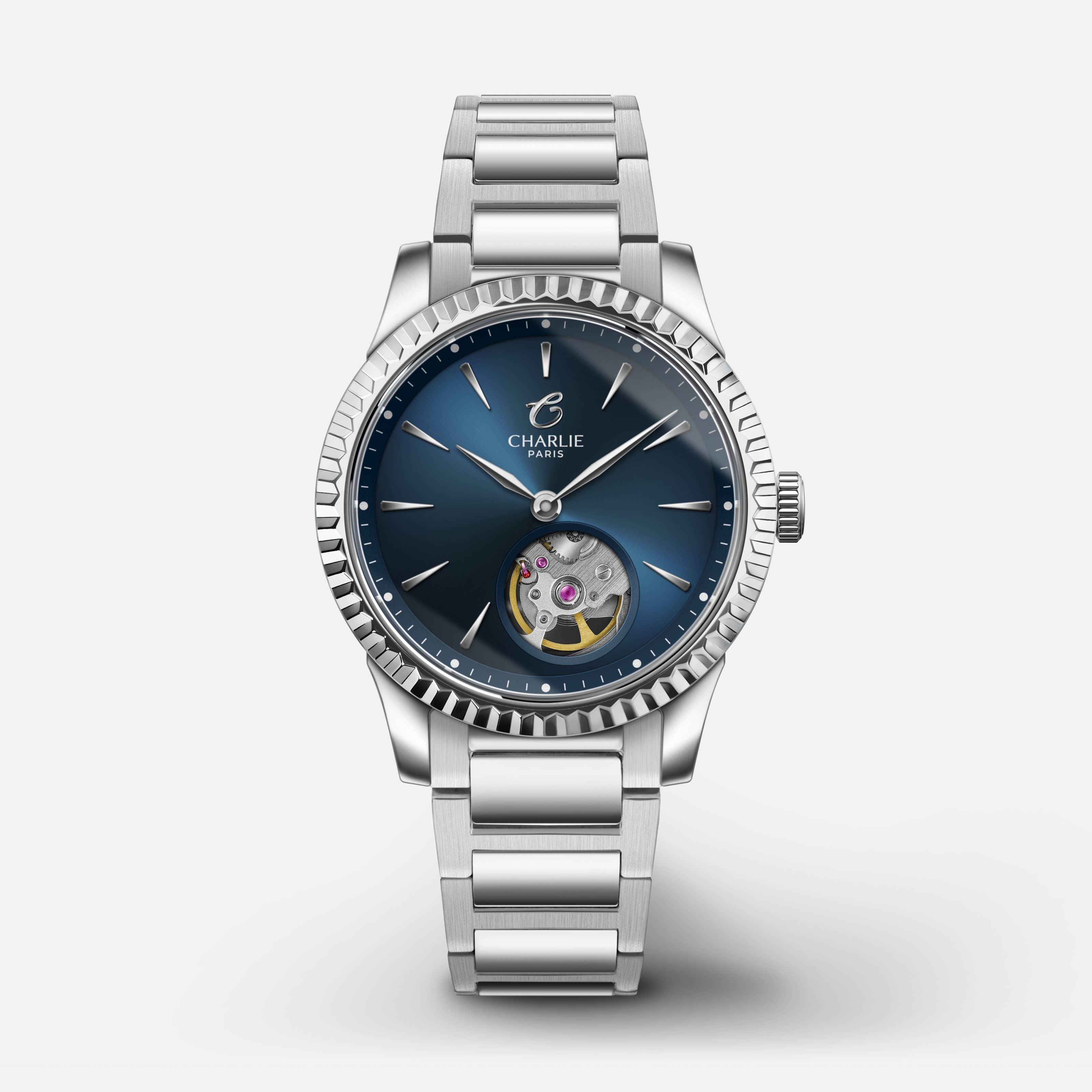 Aurore Cannelée - Automatique Coeur Ouvert - Bleu Montres CHARLIE