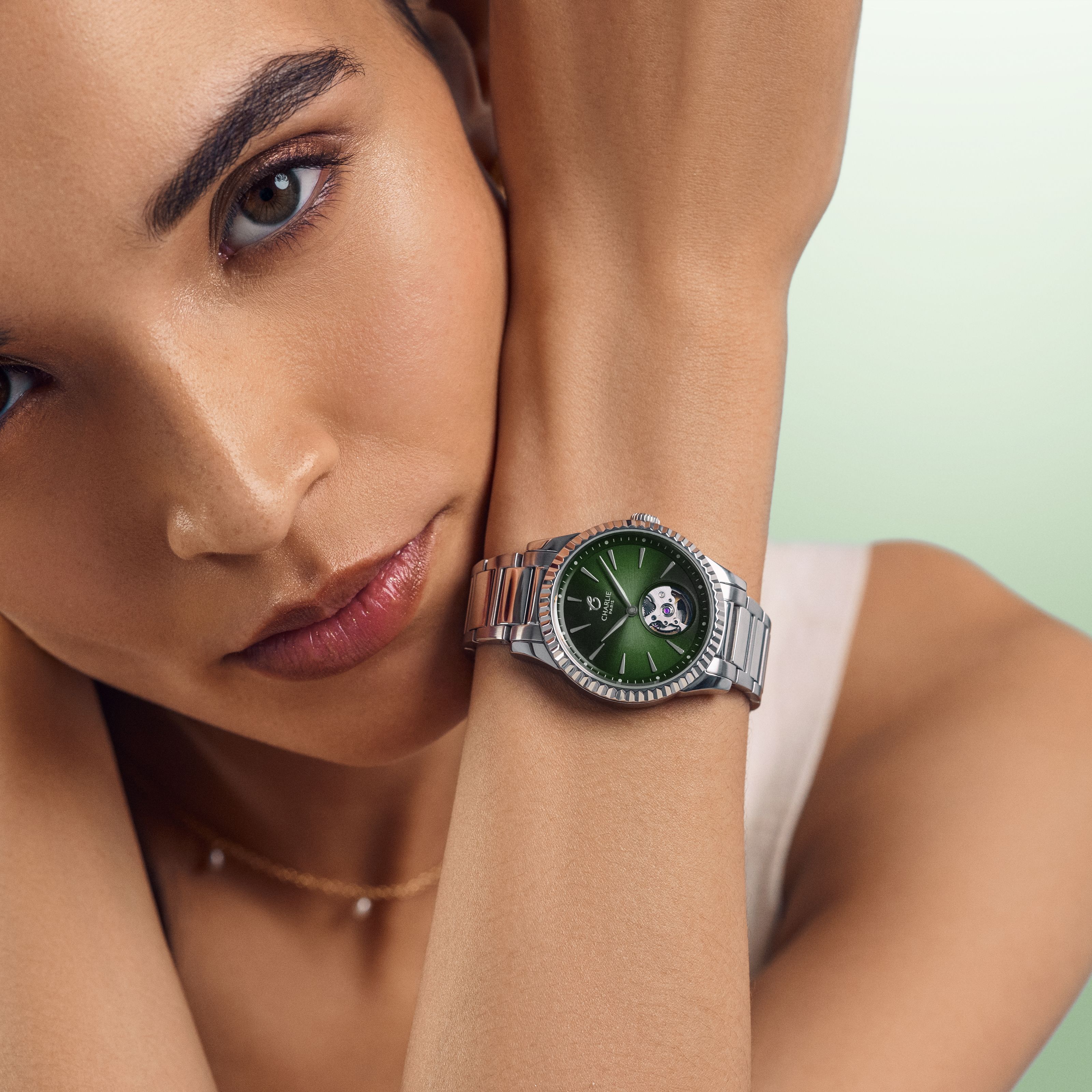 Aurore Cannelée - Automatique Coeur Ouvert - Tourmaline Montres CHARLIE