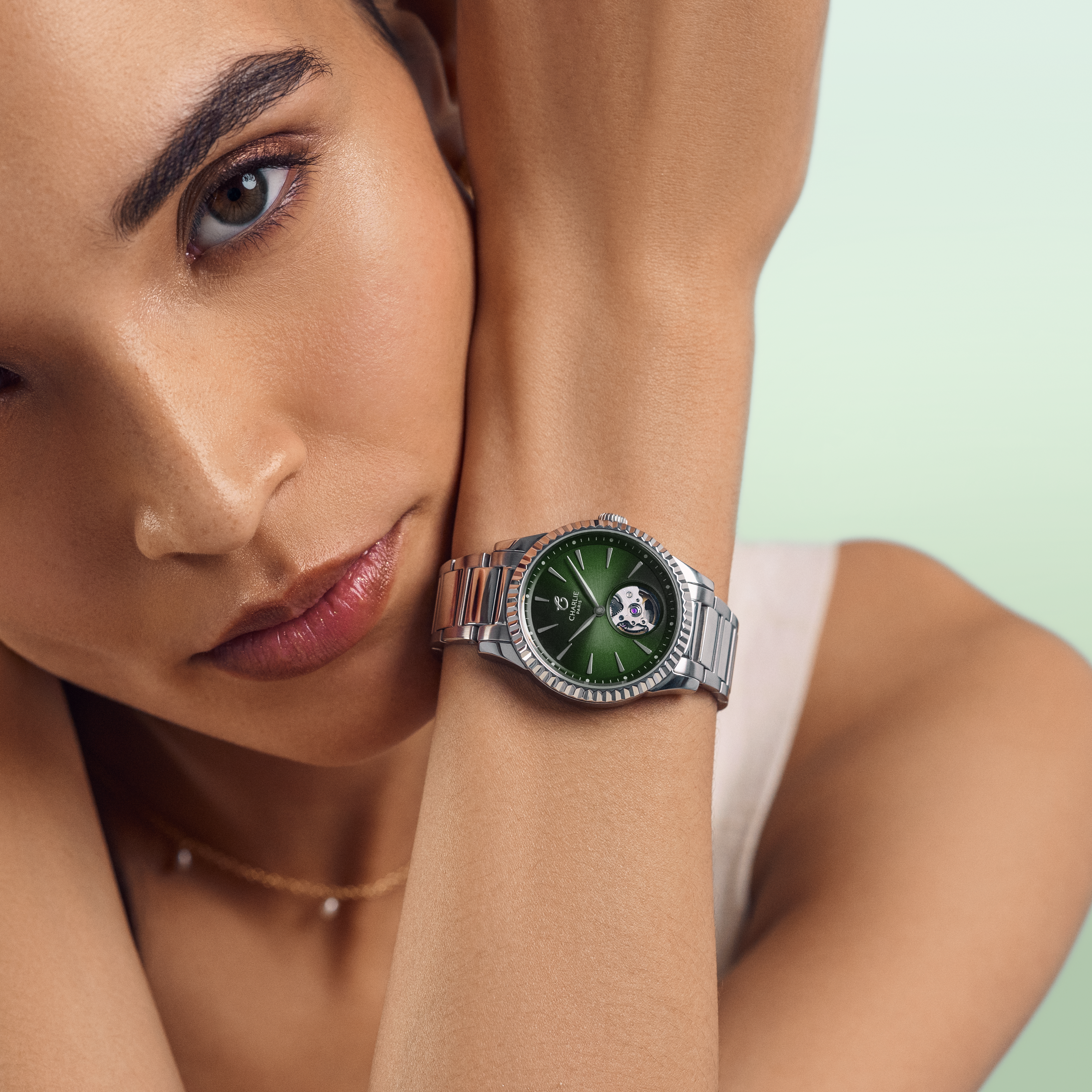 Aurore Cannelée - Automatique Coeur Ouvert - Tourmaline Montres CHARLIE