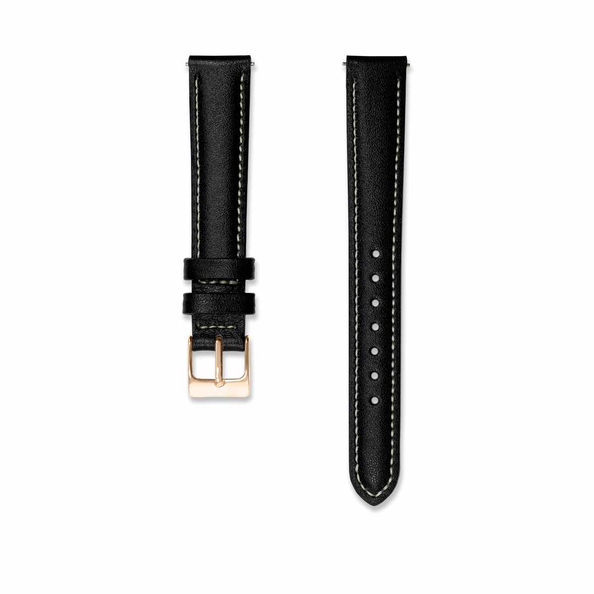 Bracelet cuir Noir 14mm Bracelets de montres CHARLIE Or rose