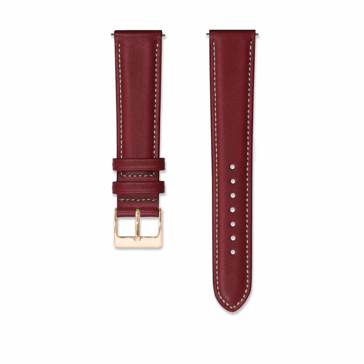 Burgundy leather watchband 18mm Rose gold or steel buckle