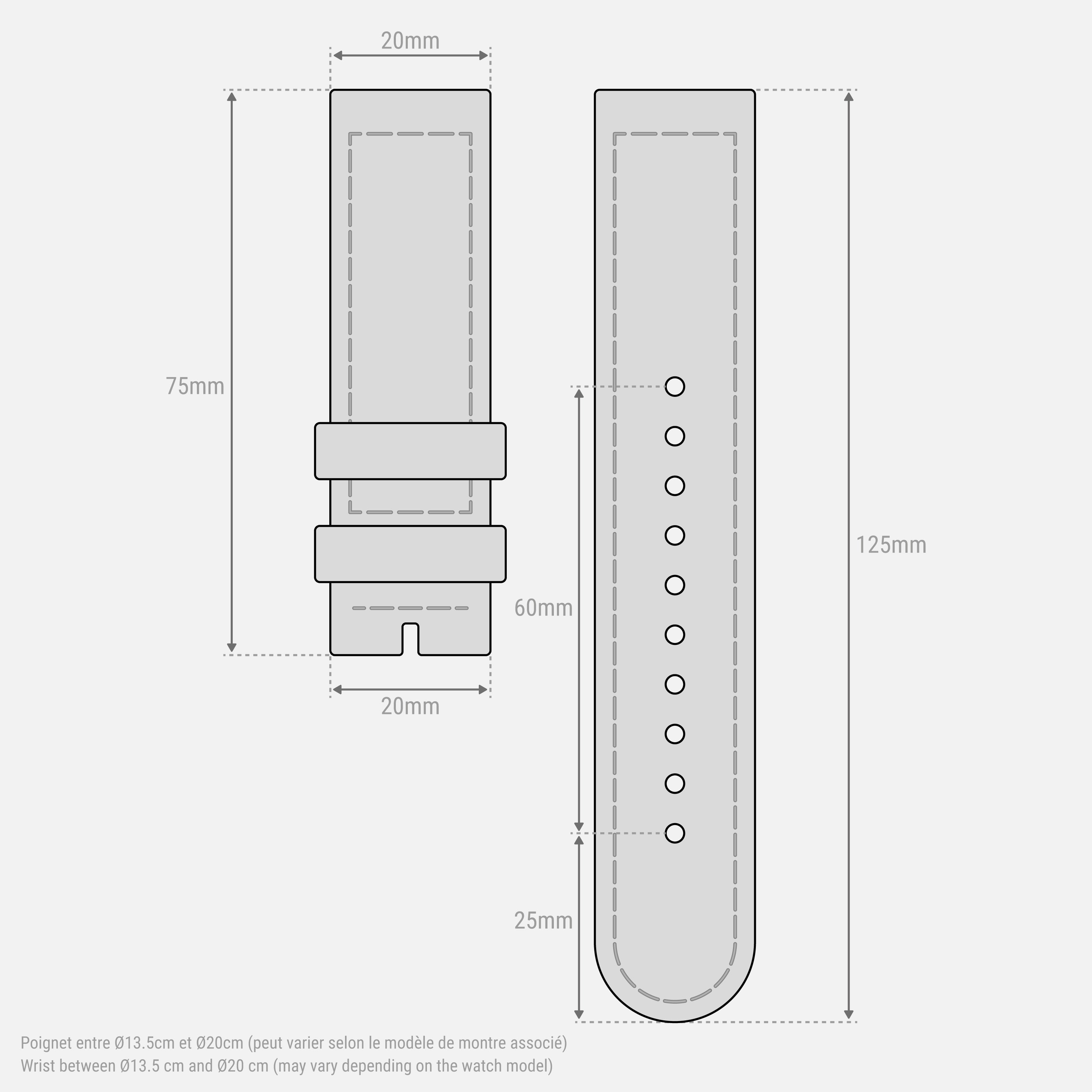 Schwarzes Nylonarmband 20mm