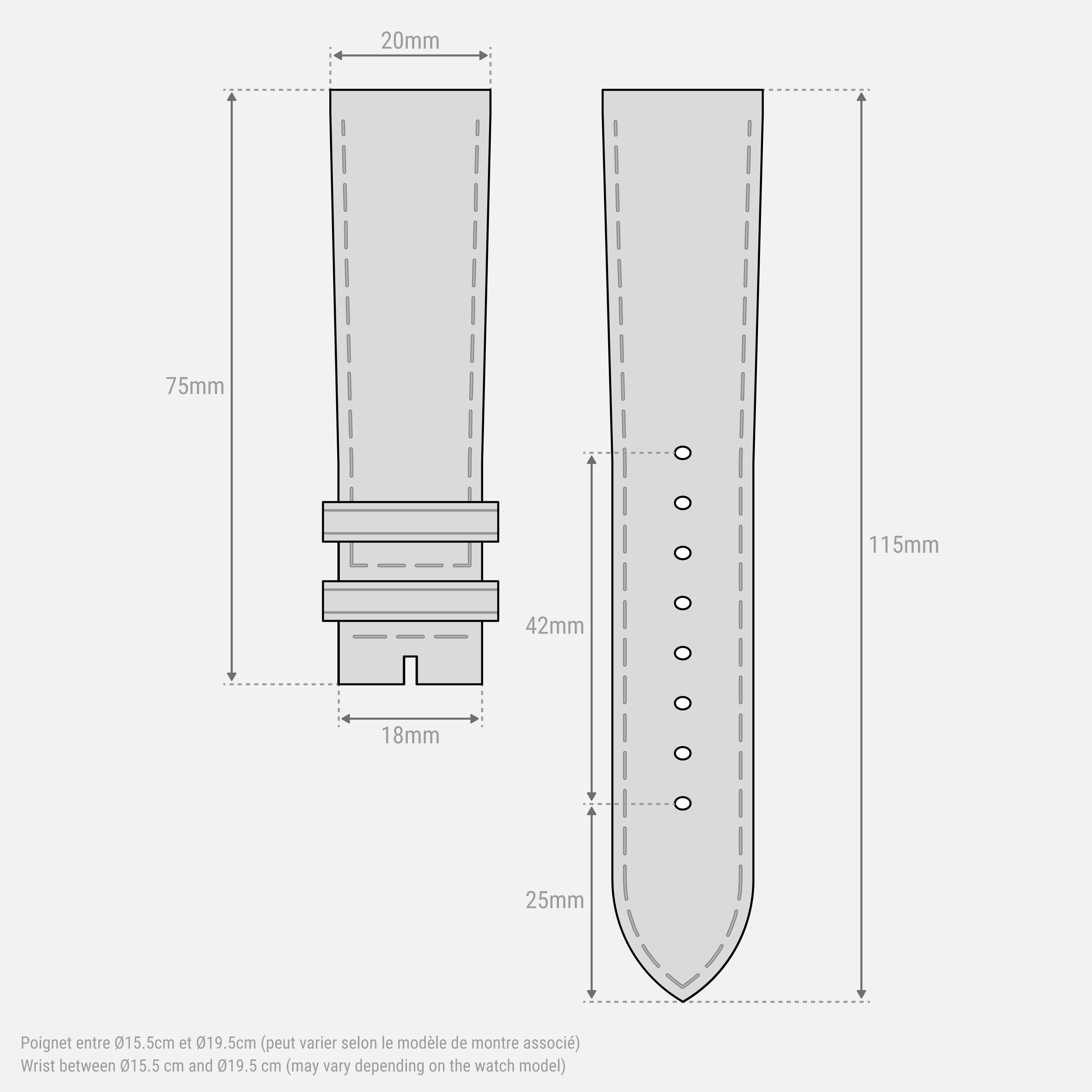 Chocolate crocograin leather strap 20mm