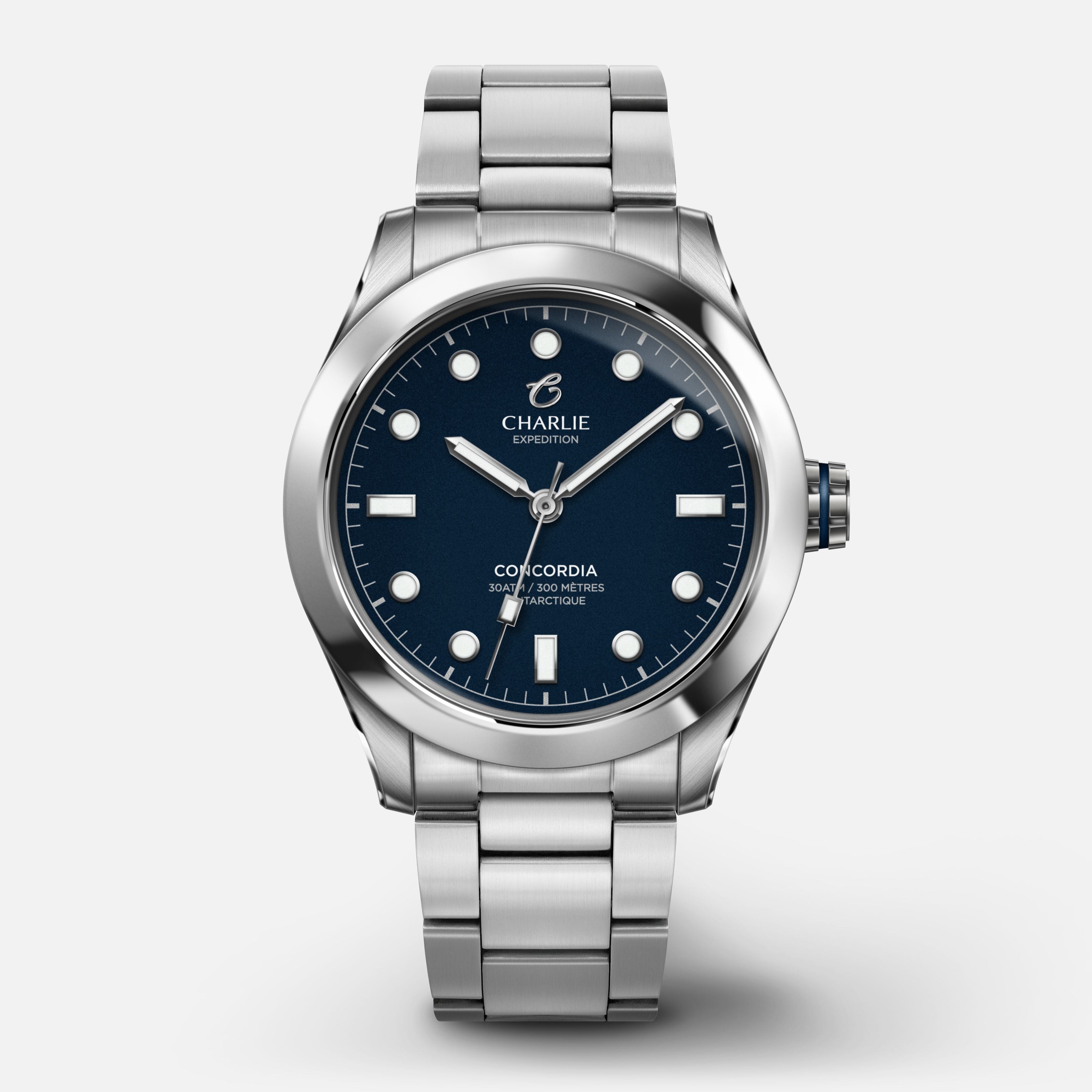 CONCORDIA - Quartz - Bleu Antarctique Montres CHARLIE Acier 3 maillons