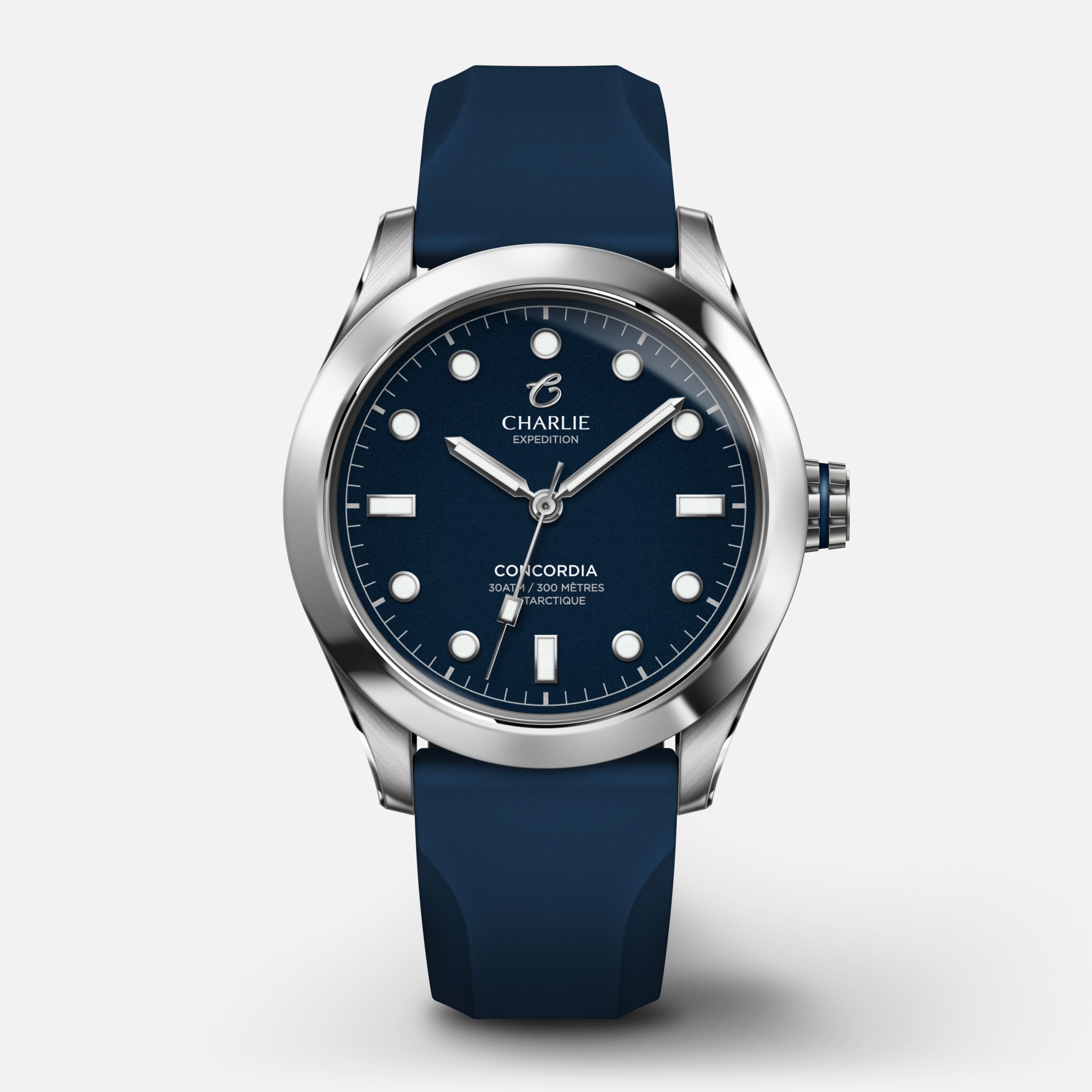 CONCORDIA - Quartz - Bleu Antarctique Montres CHARLIE Caoutchouc bleu