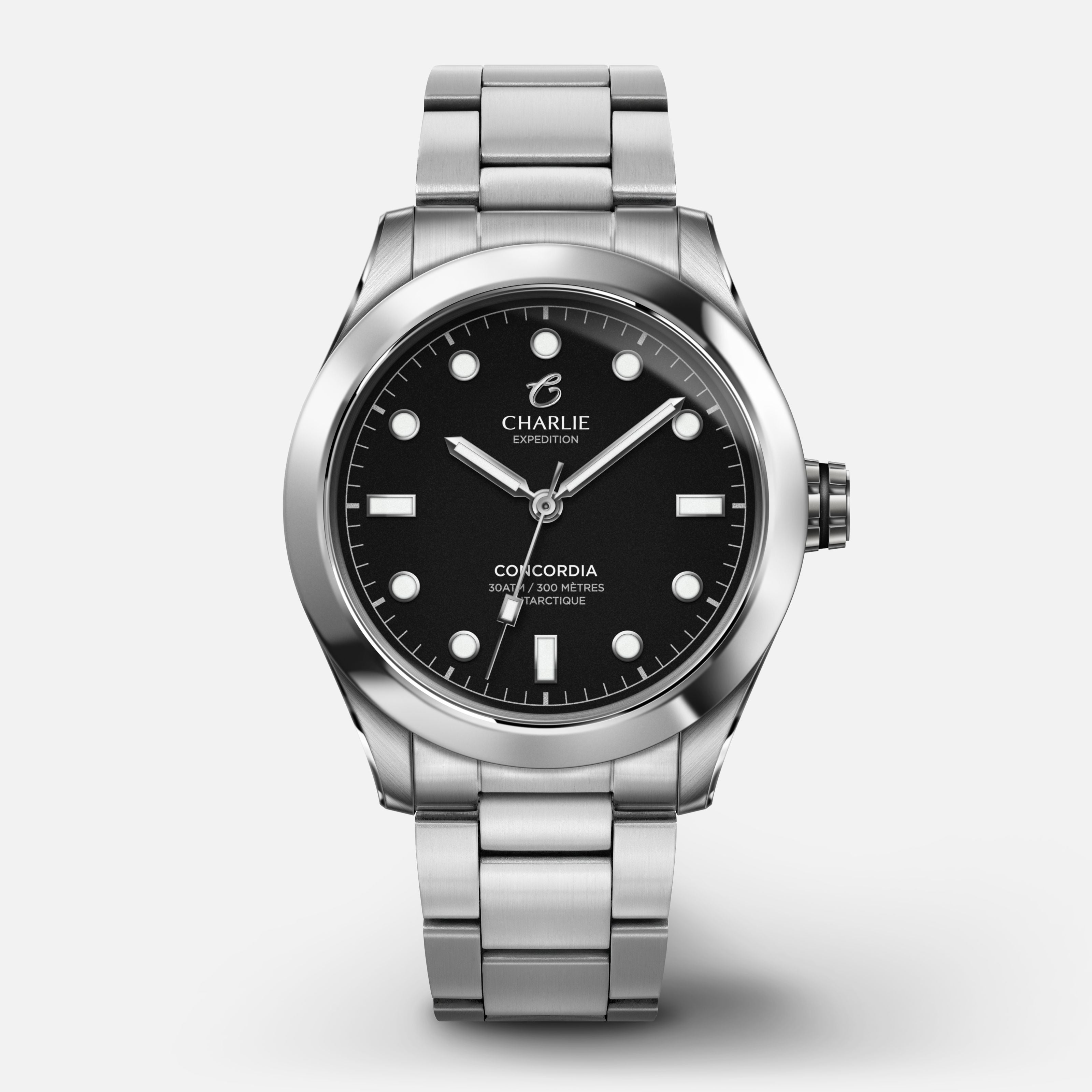 CONCORDIA - Quartz - Noir Montres CHARLIE Acier 3 maillons