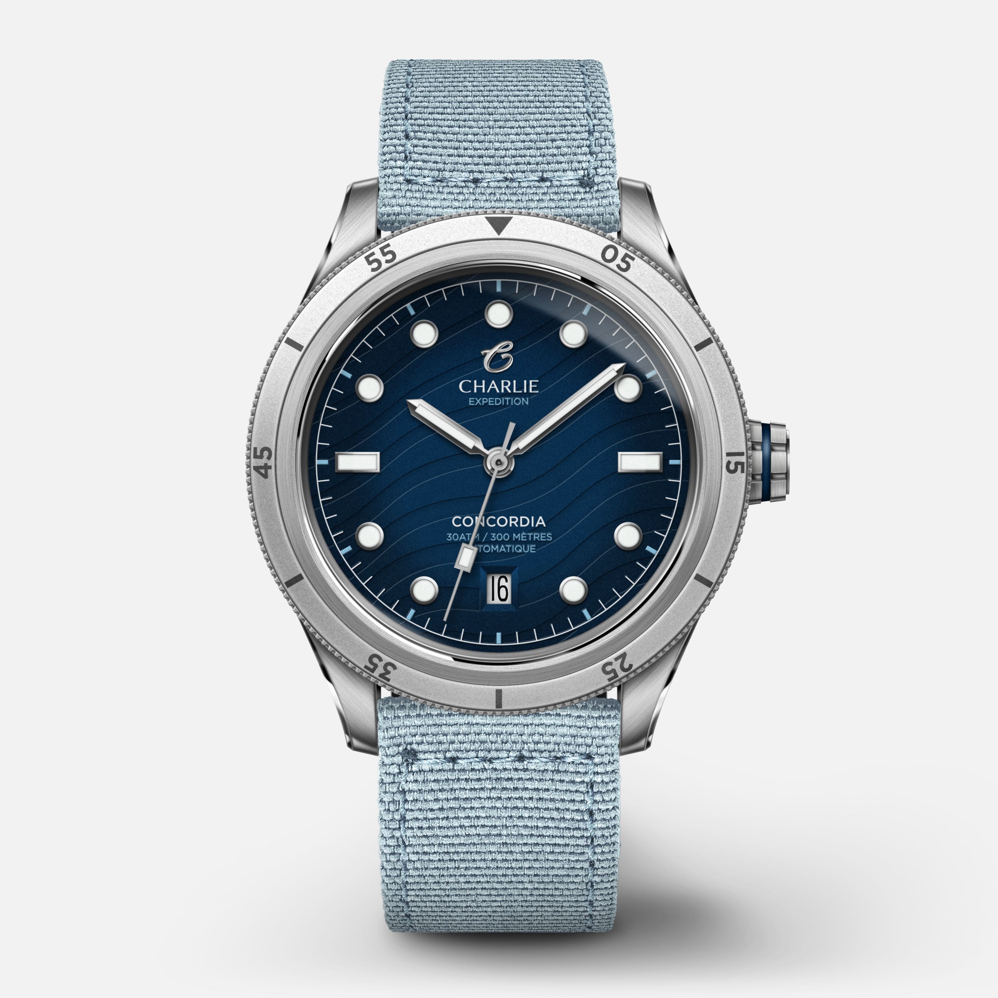 CONCORDIA - Automatique - Nazaré Montres CHARLIE Nylon bleu ciel