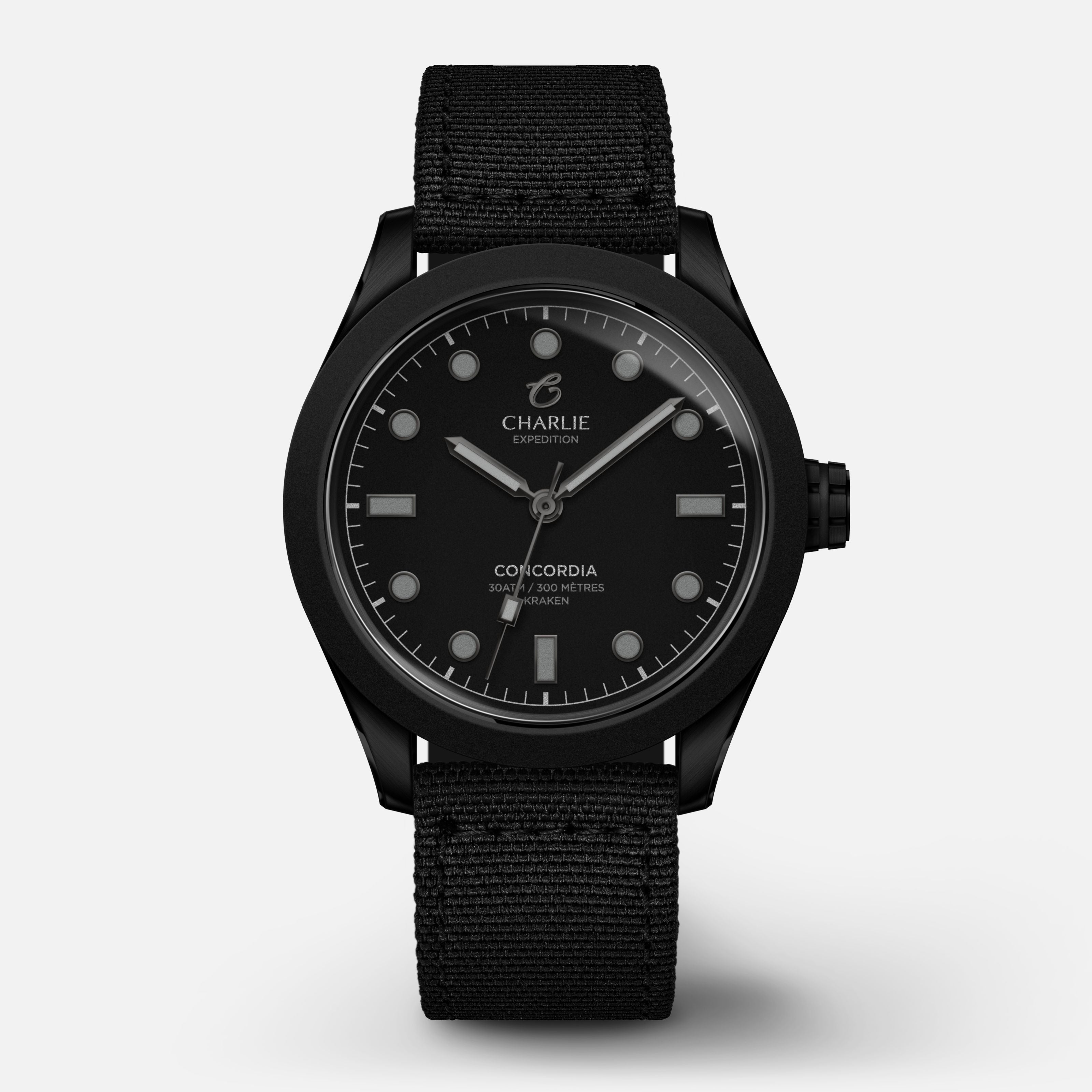 Concordia - Quartz - Kraken Montres CHARLIE Nylon noir