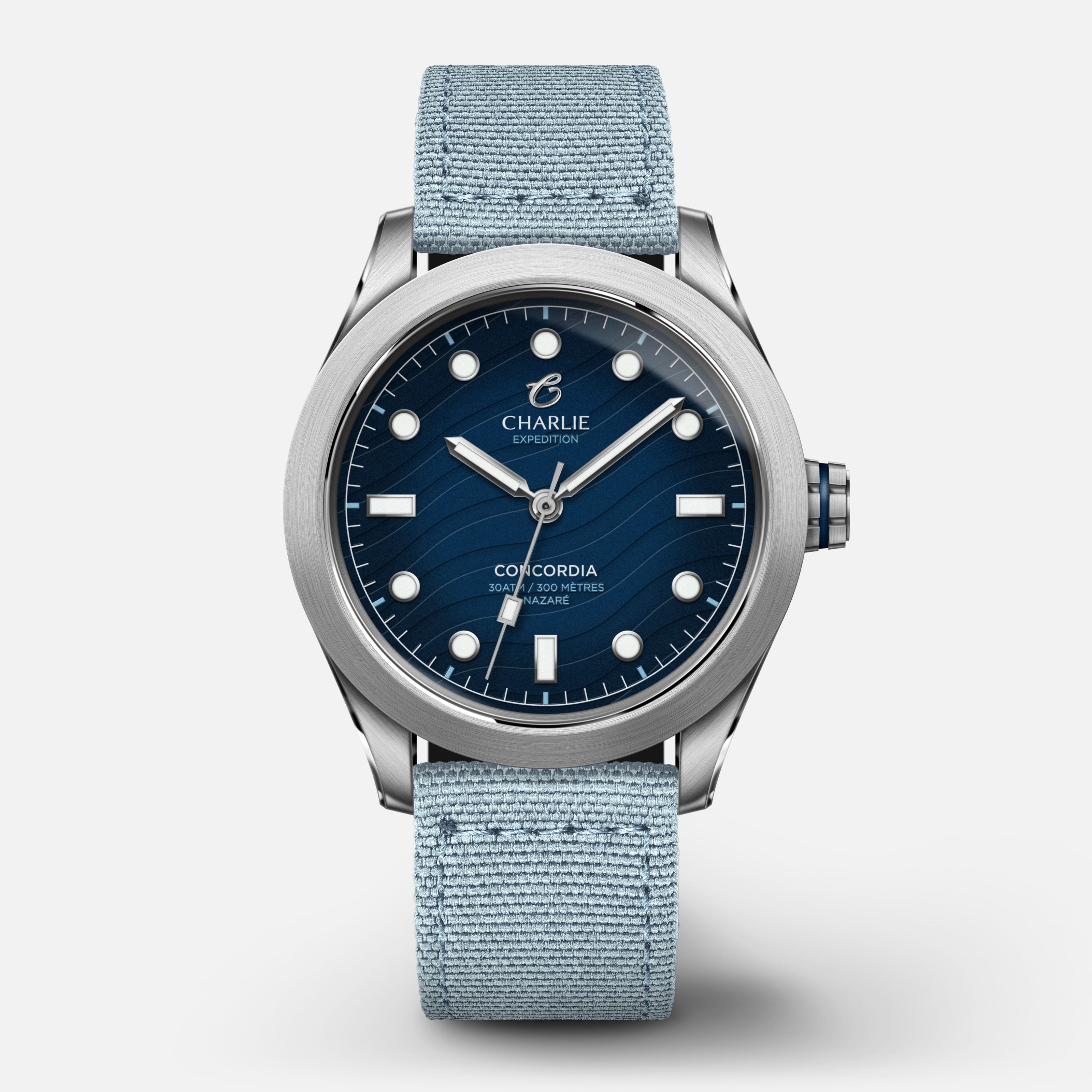 CONCORDIA - Quartz - Nazaré Montres CHARLIE Nylon bleu ciel