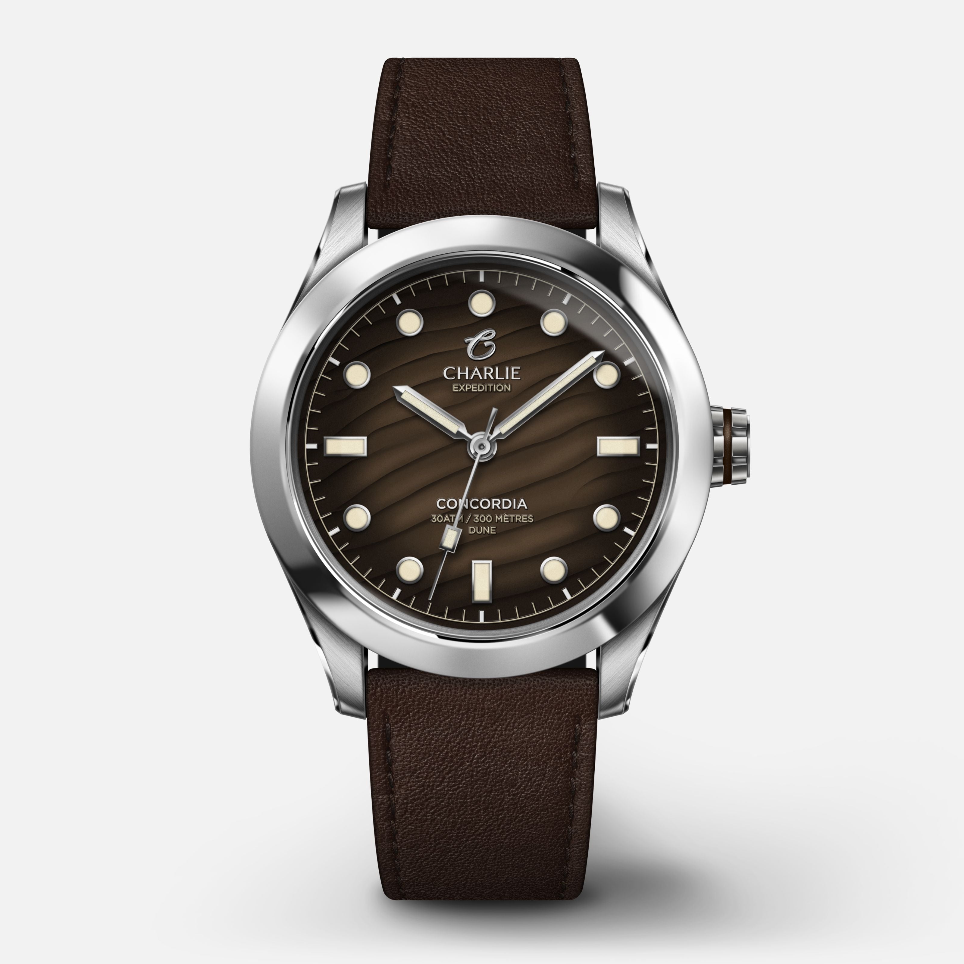 CONCORDIA - Quartz - Dune Montres CHARLIE Cuir Chocolat