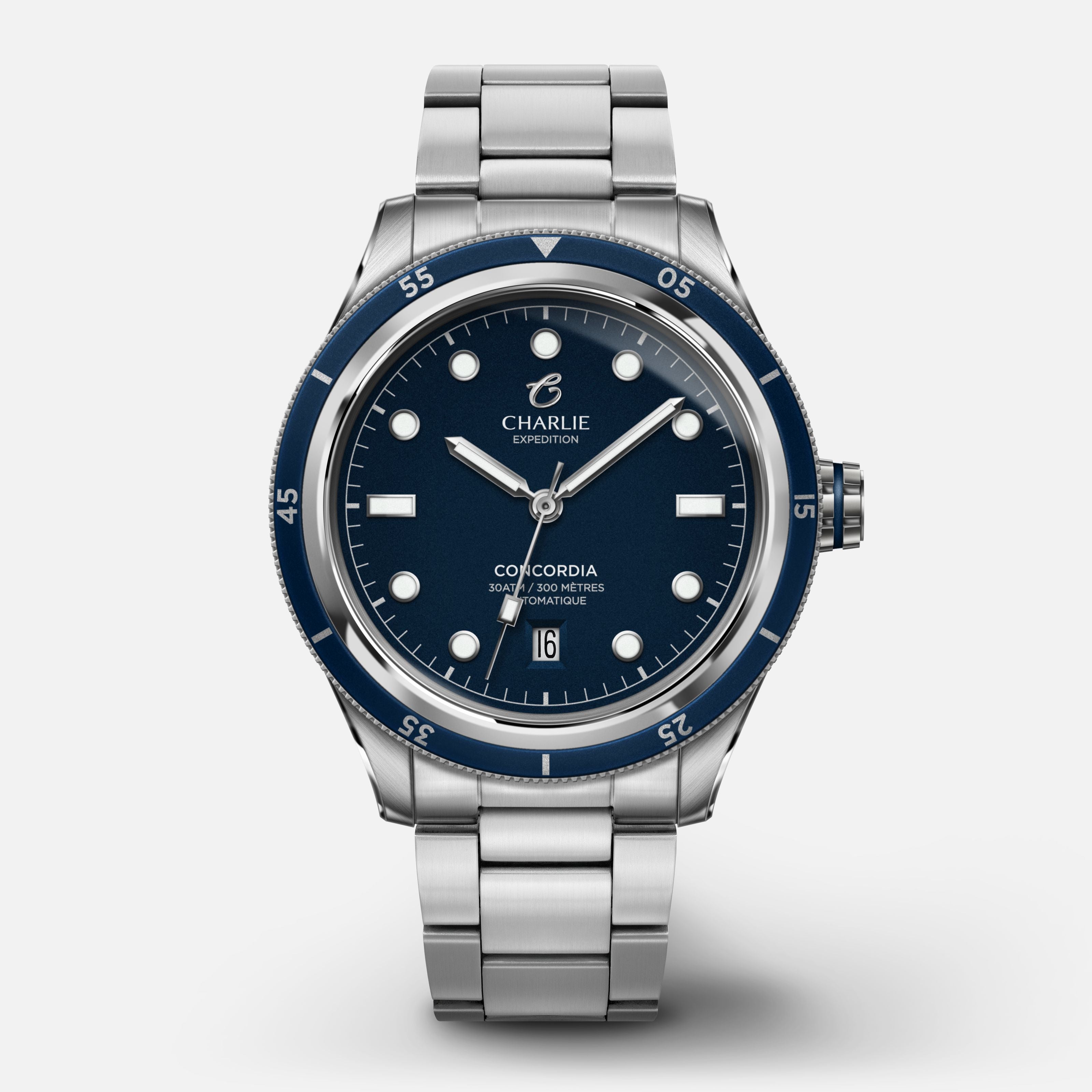 CONCORDIA - Automatique - Bleu Antarctique Montres CHARLIE Acier 3 maillons