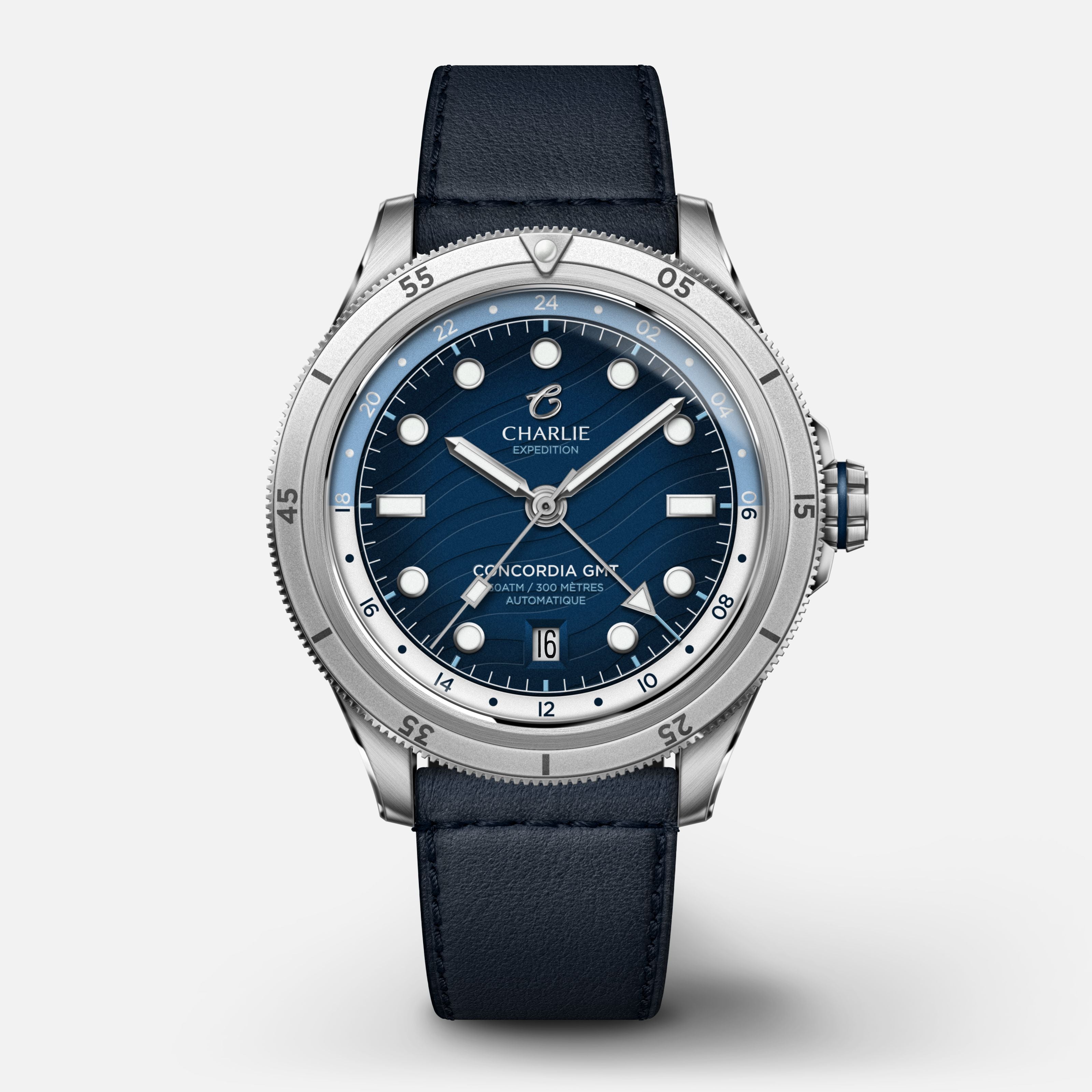 CONCORDIA - Automatique GMT - Nazaré Montres CHARLIE Cuir bleu