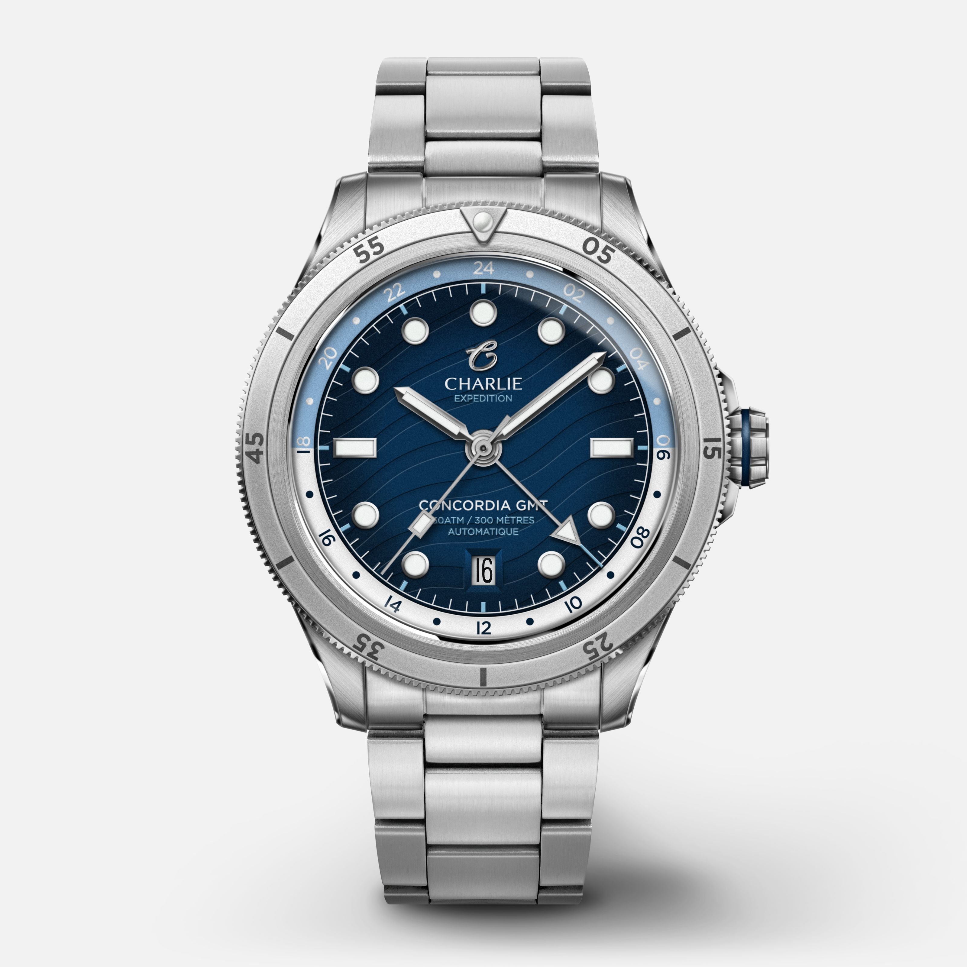 CONCORDIA - Automatique GMT - Nazaré Montres CHARLIE Acier 3 maillons