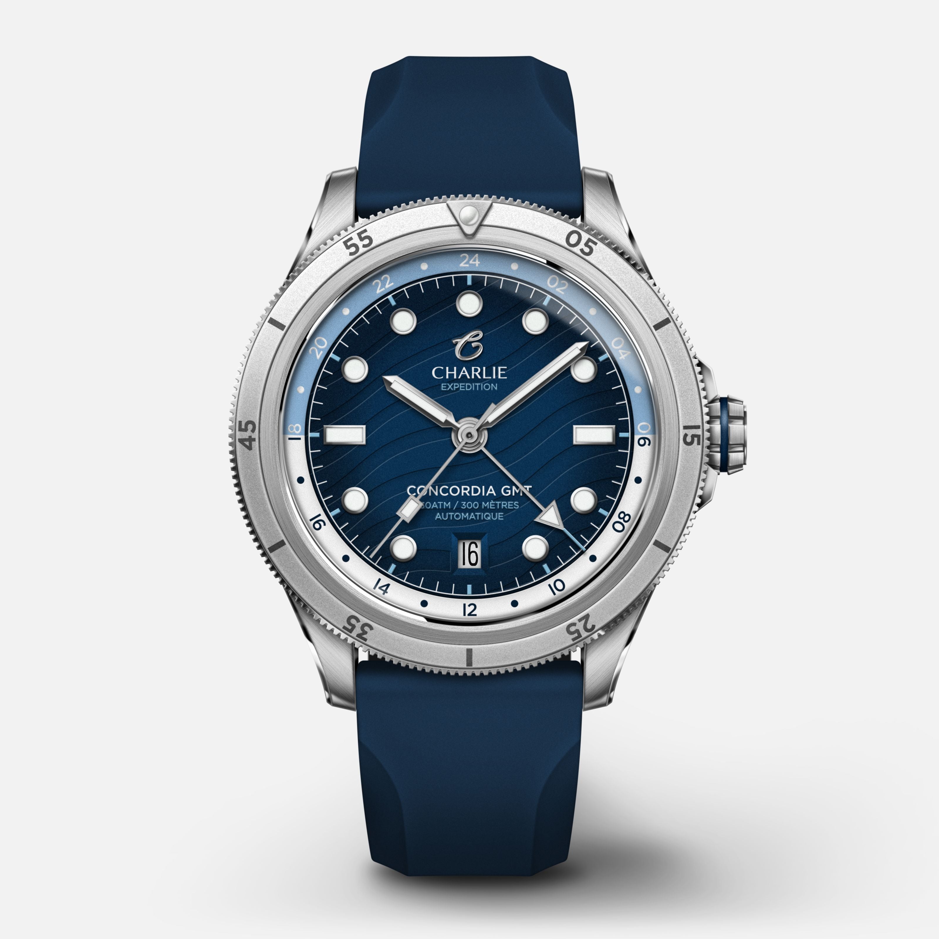 CONCORDIA - Automatique GMT - Nazaré Montres CHARLIE Caoutchouc bleu