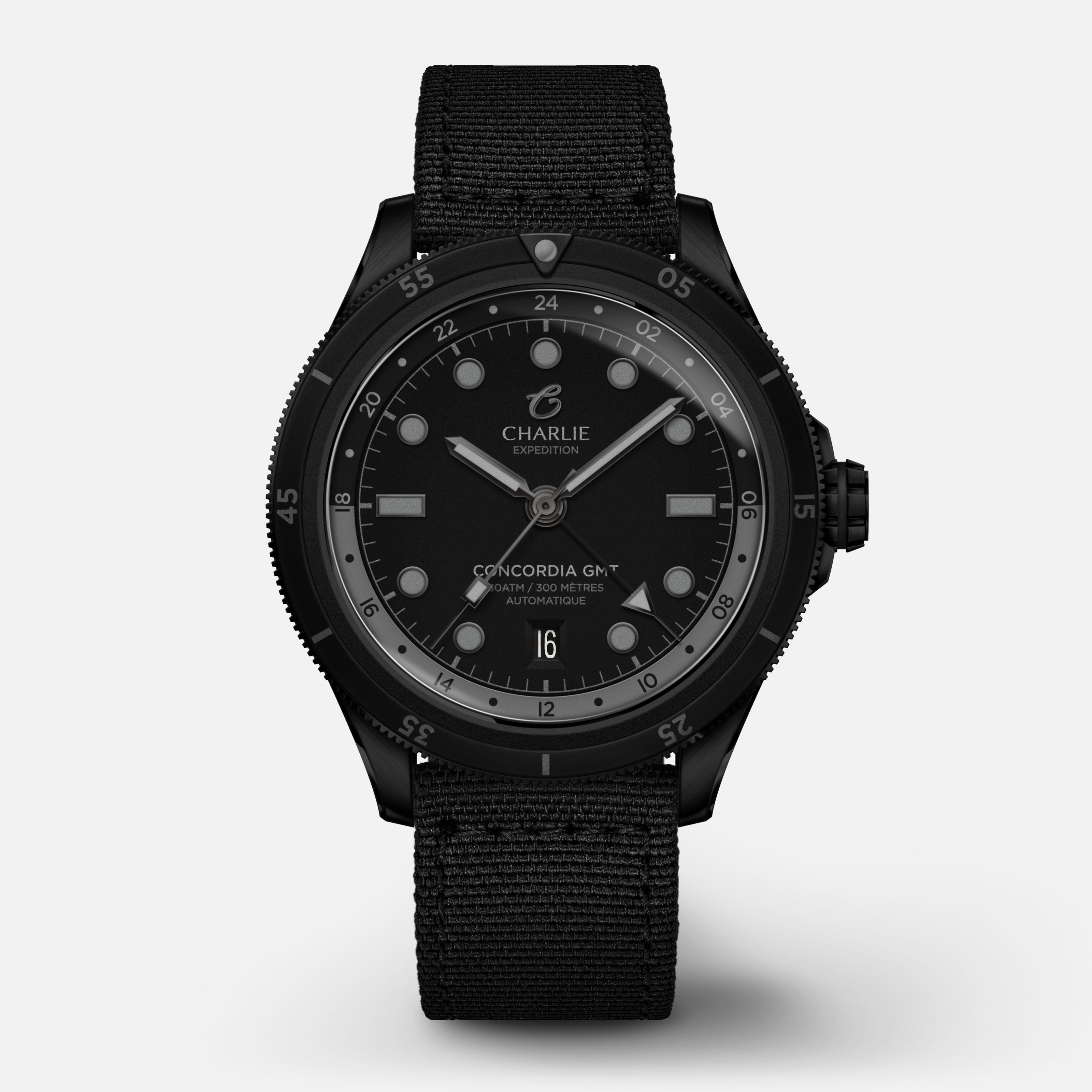 CONCORDIA - Automatique GMT - Kraken Montres CHARLIE Nylon noir