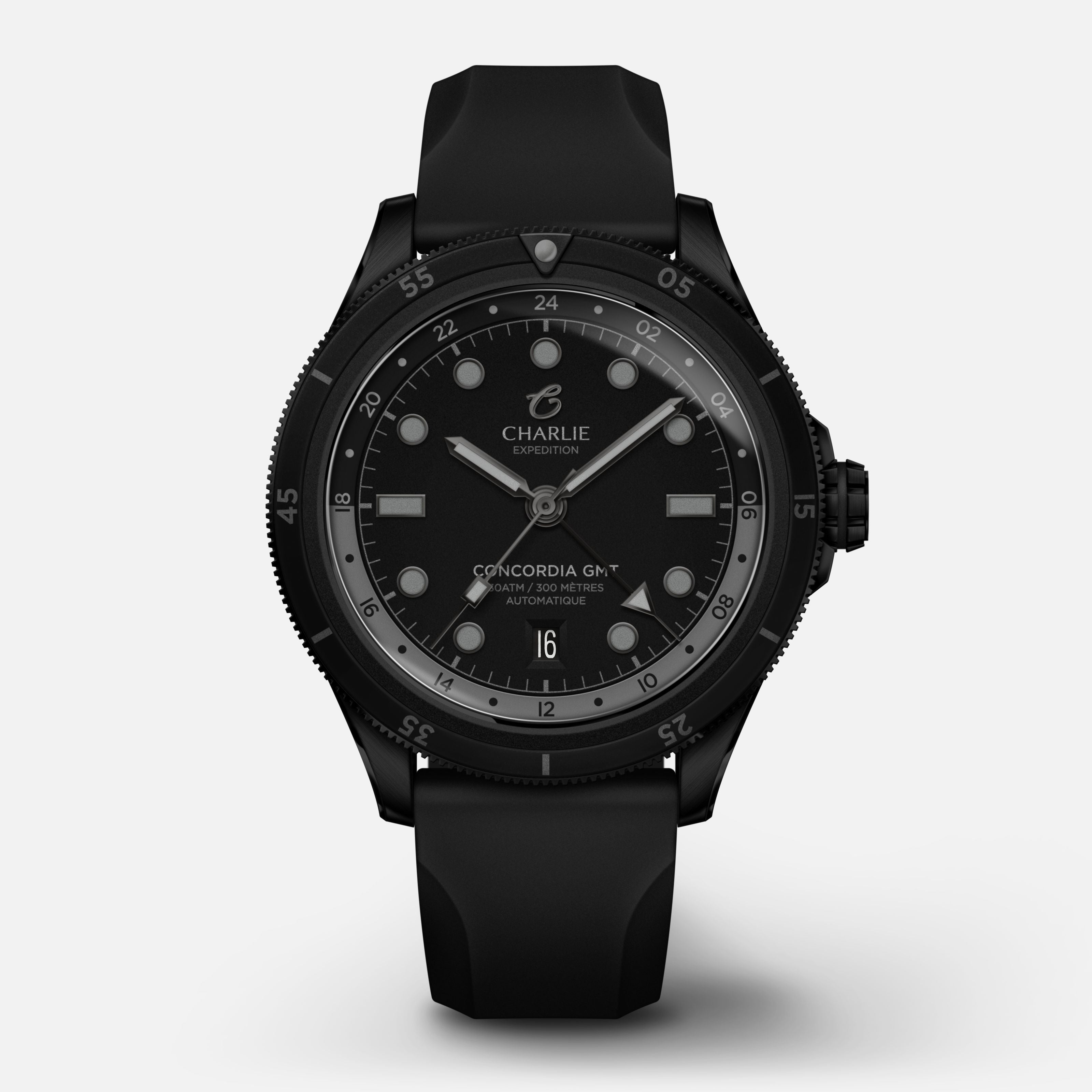 CONCORDIA - Automatique GMT - Kraken Montres CHARLIE Caoutchouc noir