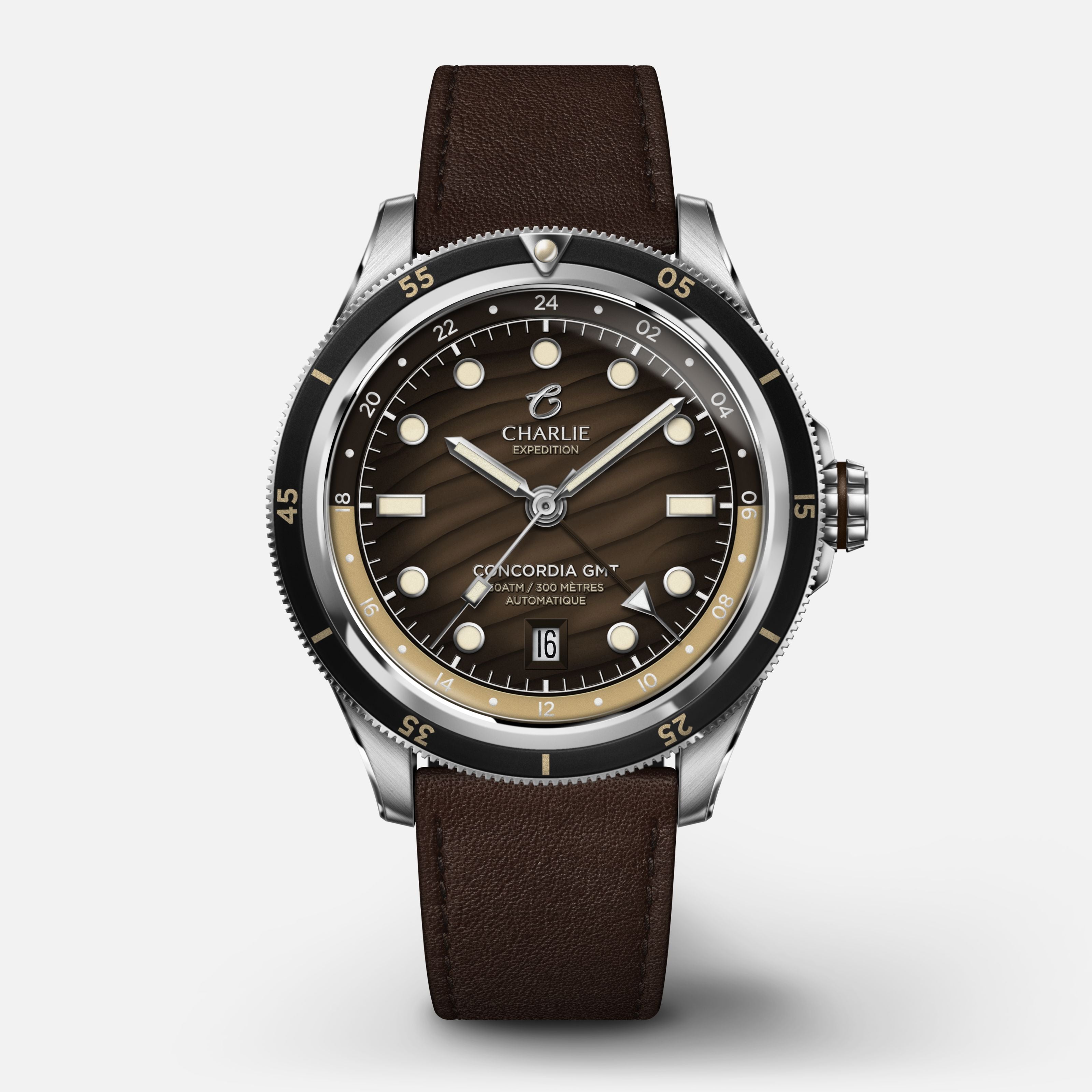 CONCORDIA - Automatique GMT - Dune Montres CHARLIE Cuir chocolat