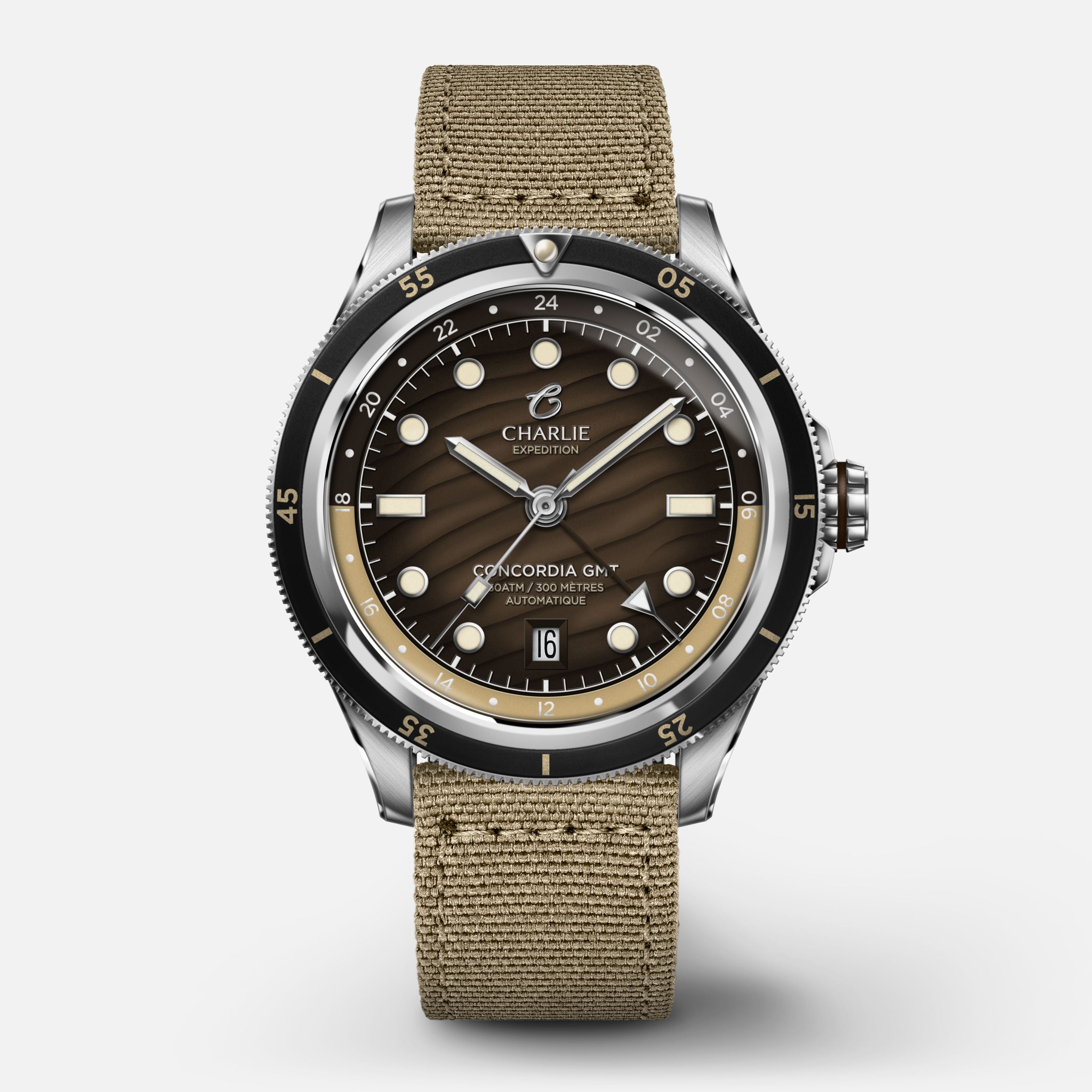 CONCORDIA - Automatique GMT - Dune Montres CHARLIE Nylon beige