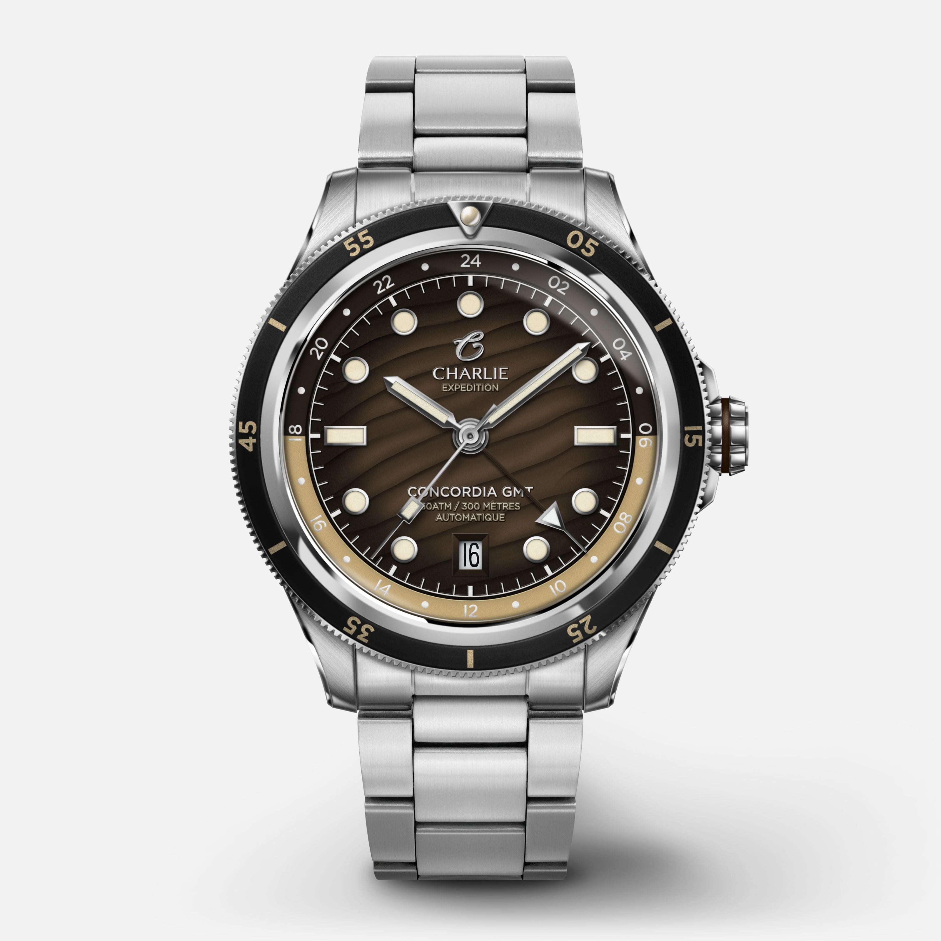 CONCORDIA - Automatique GMT - Dune Montres CHARLIE Acier 3 maillons