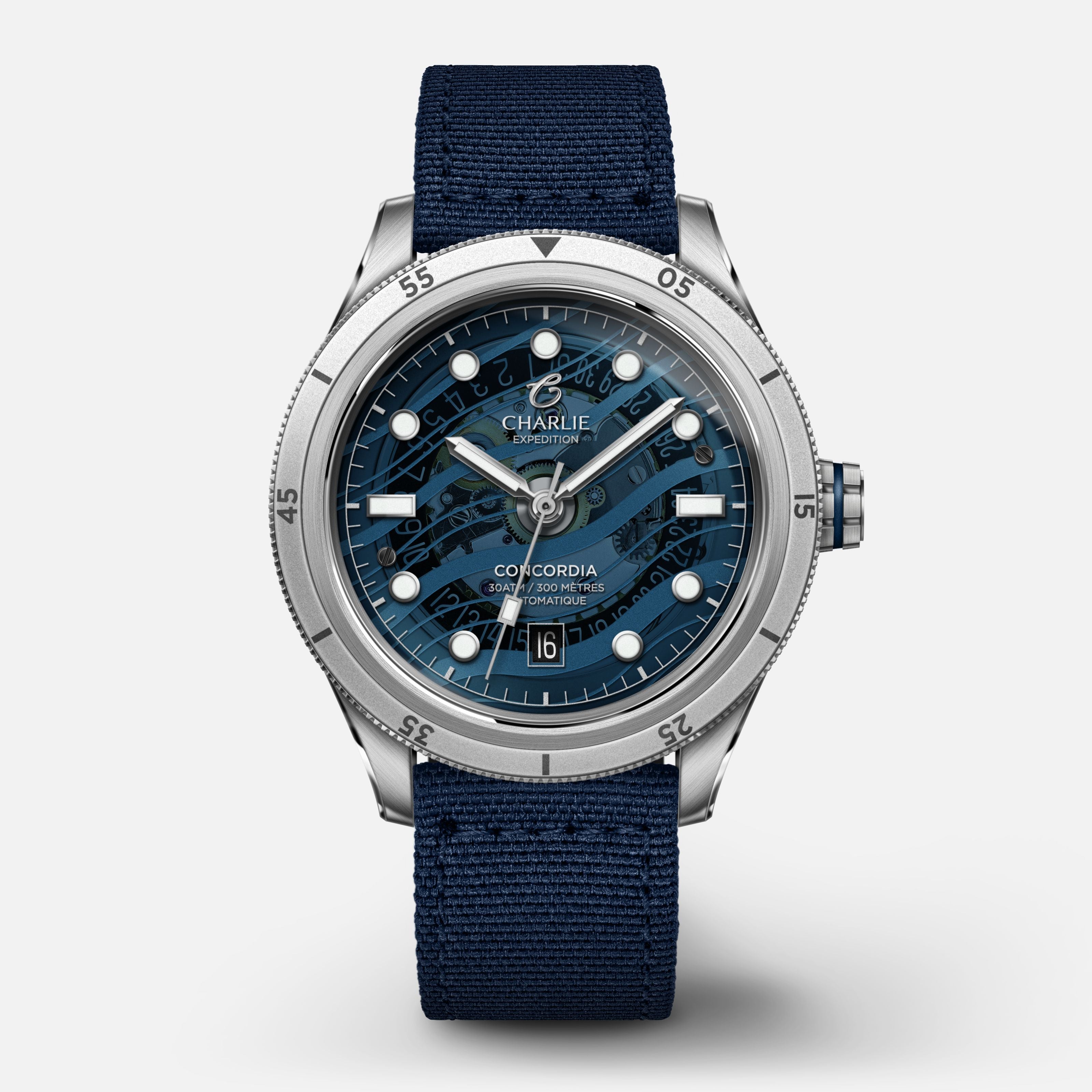 CONCORDIA - Automatique Saphir - Nazaré Montres CHARLIE Nylon bleu