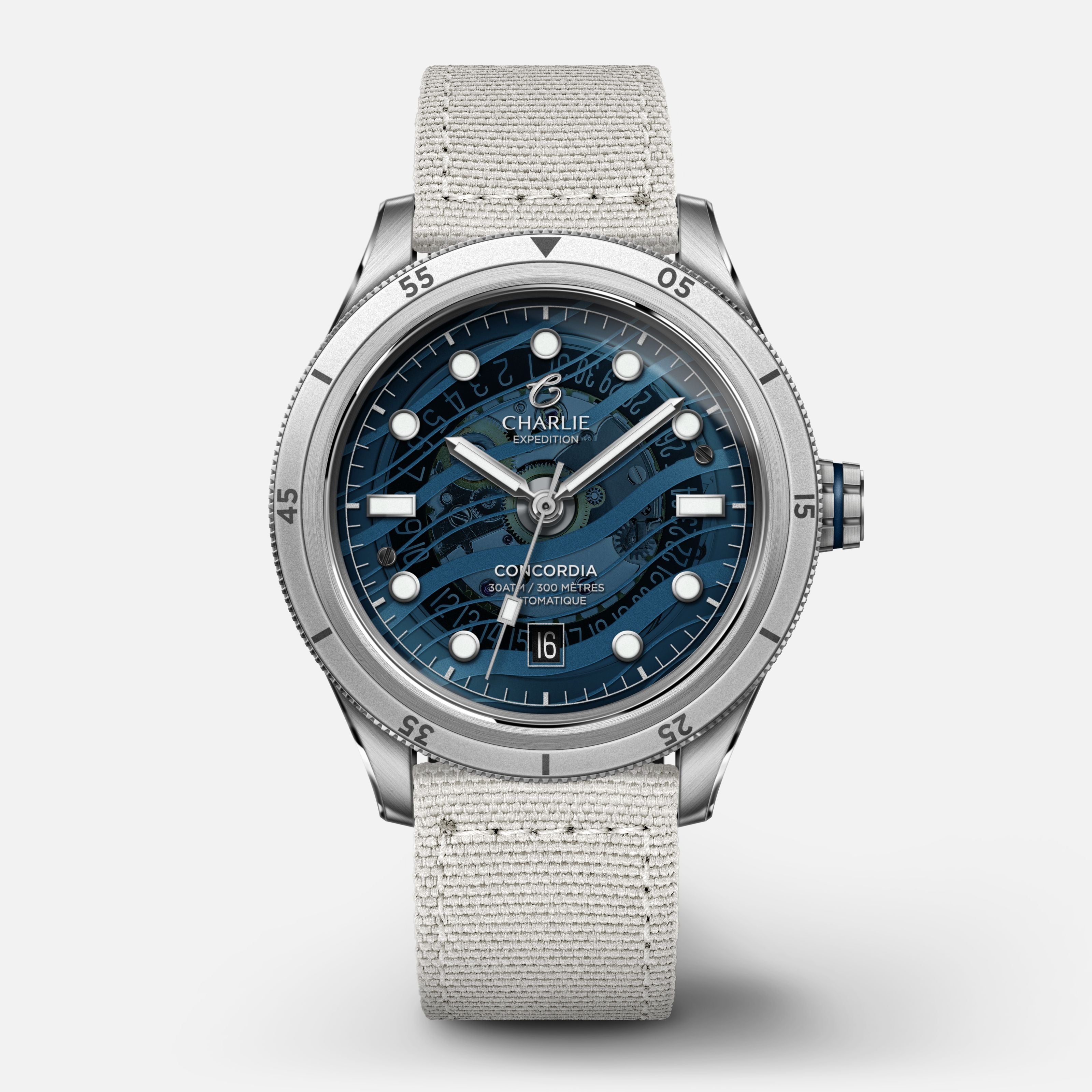 CONCORDIA - Automatique Saphir - Nazaré Montres CHARLIE Nylon off-white