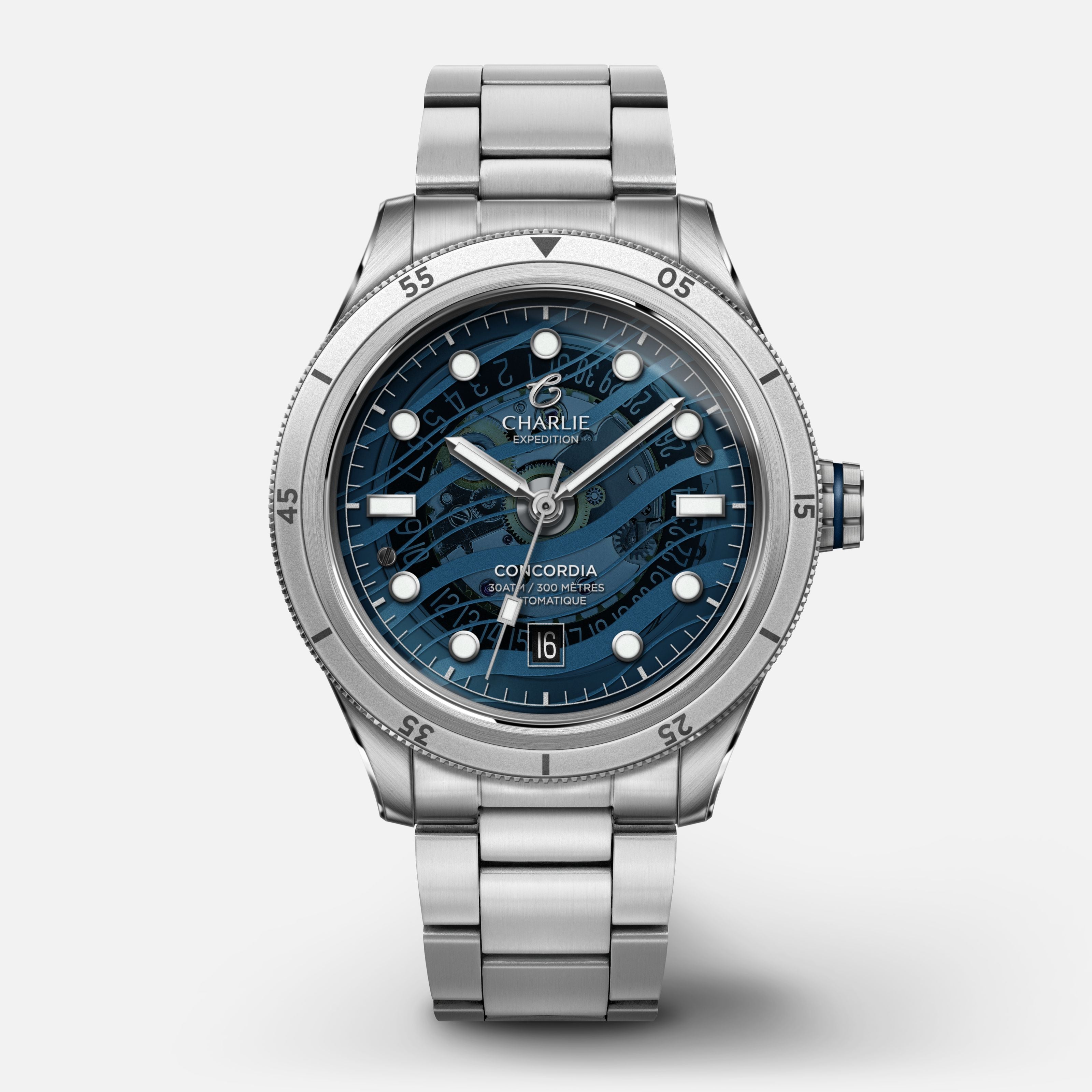 CONCORDIA - Automatique Saphir - Nazaré Montres CHARLIE Acier 3 maillons