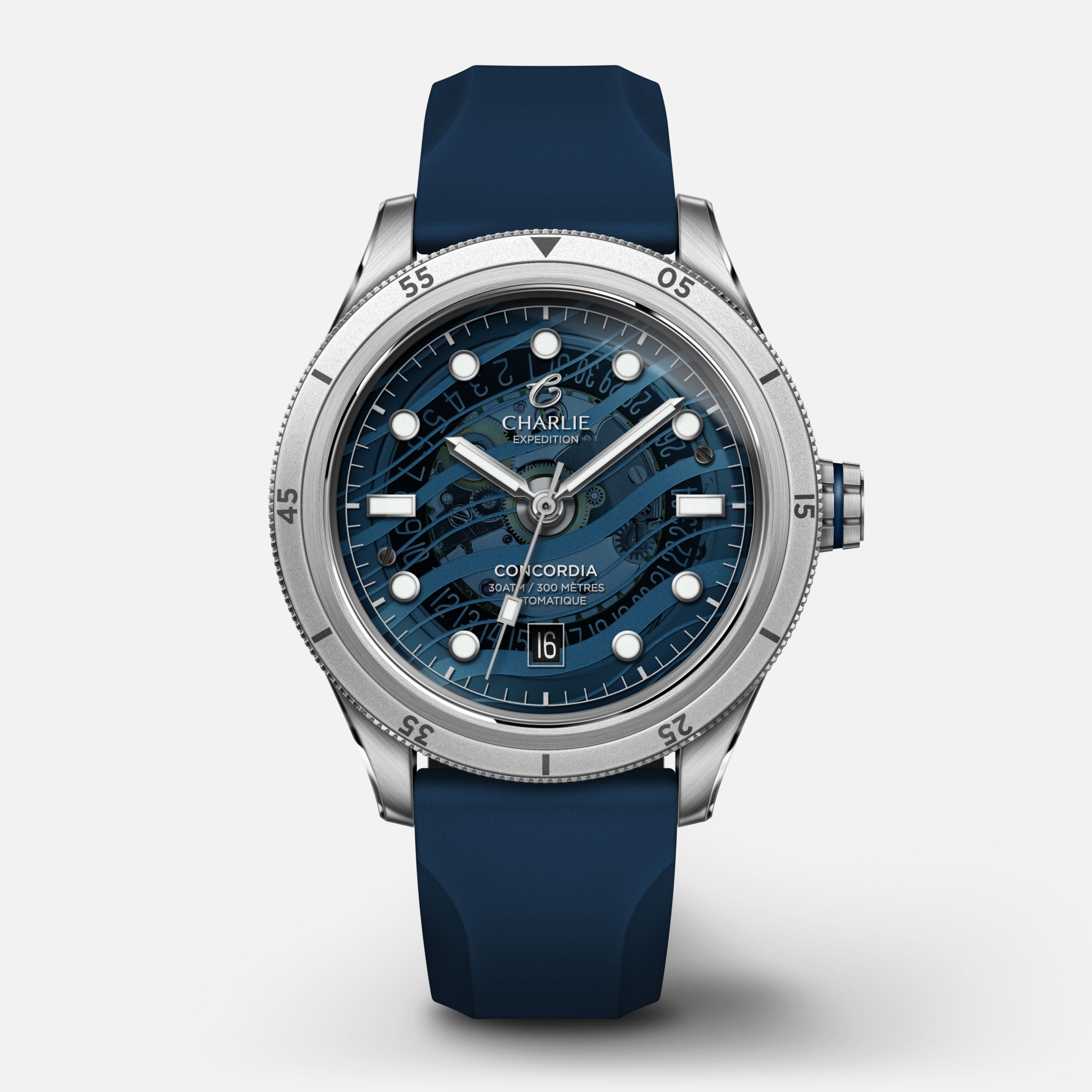 CONCORDIA - Automatique Saphir - Nazaré Montres CHARLIE Caoutchouc bleu