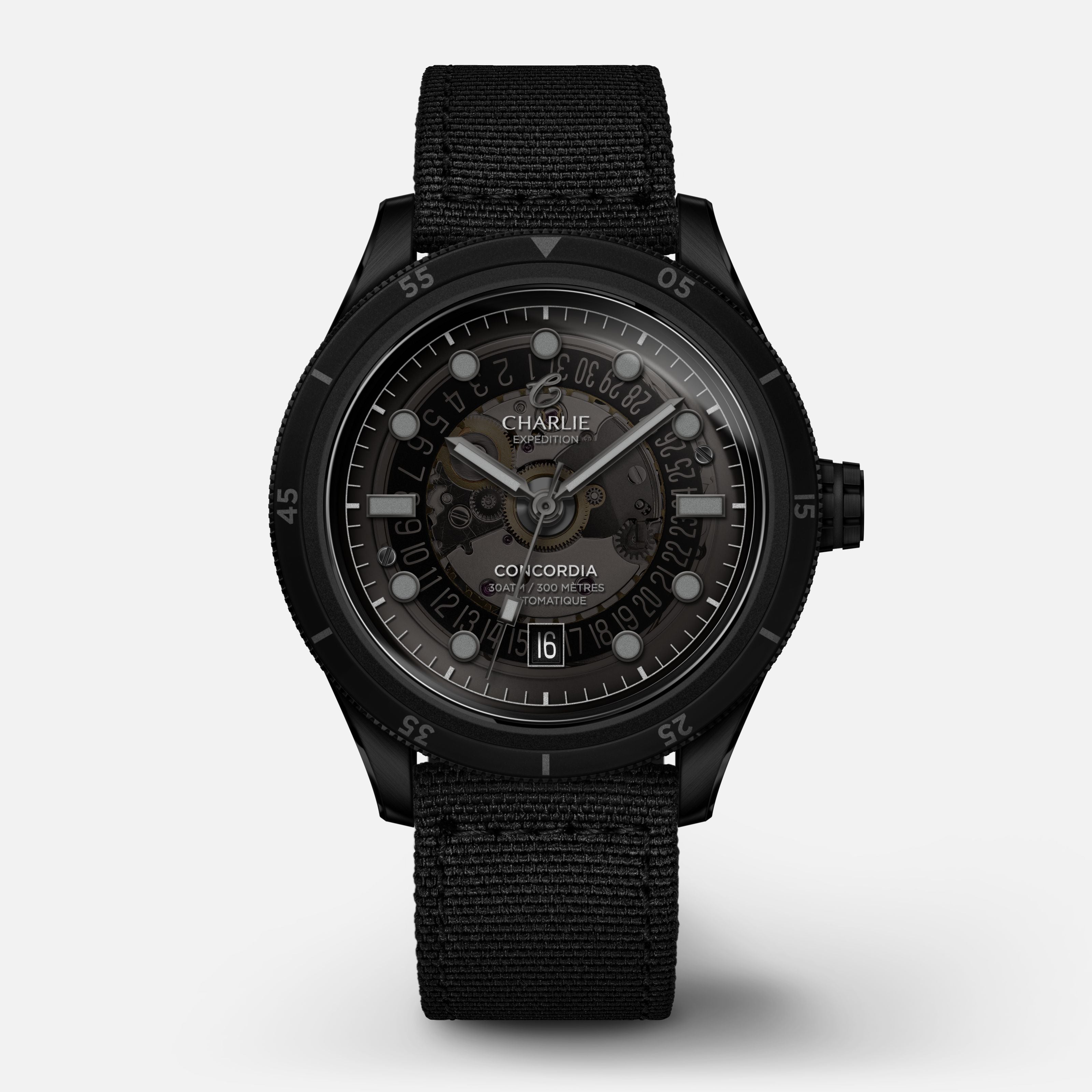 CONCORDIA - Automatique Saphir - Kraken Montres CHARLIE Nylon noir