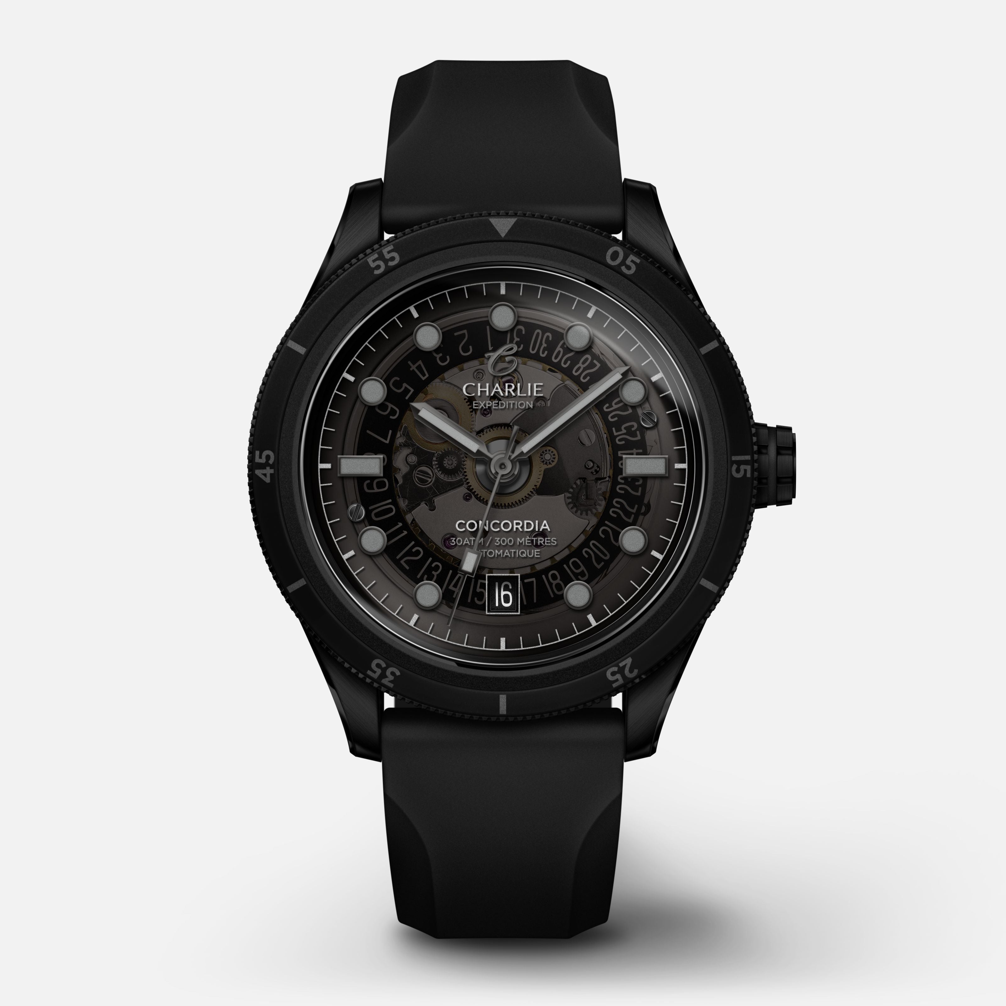 CONCORDIA - Automatique Saphir - Kraken Montres CHARLIE Caoutchouc noir