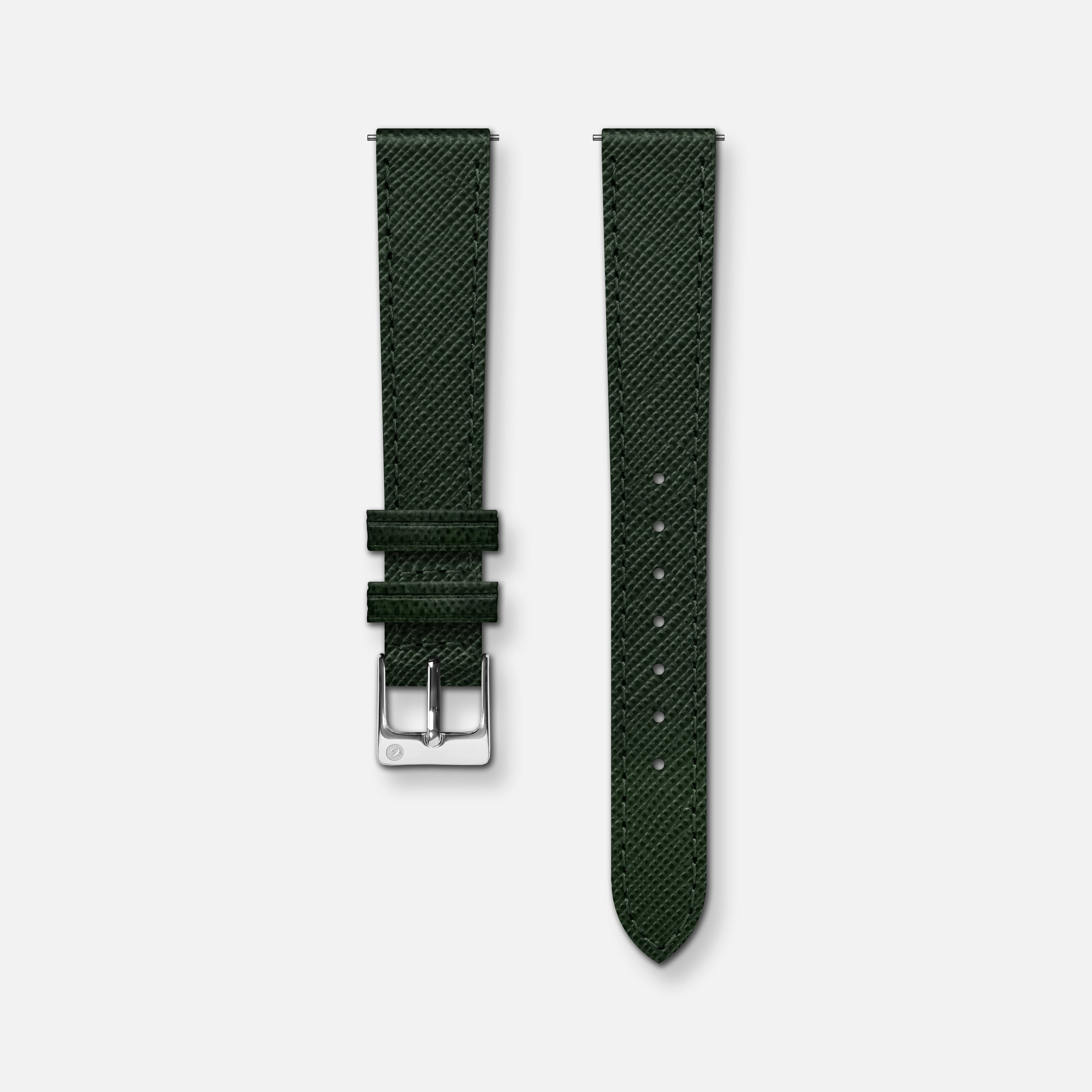 Bracelet cuir saffiano vert 14mm Bracelets de montres CHARLIE Acier