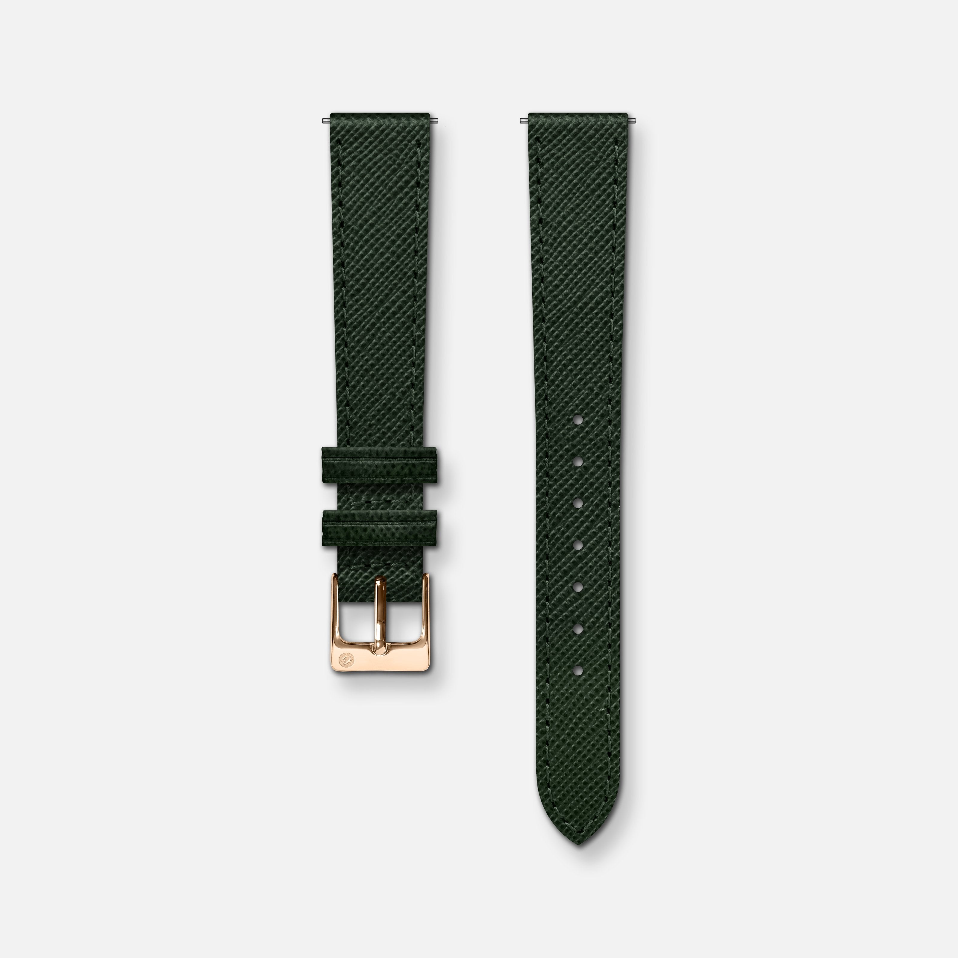 Bracelet cuir saffiano vert 14mm Bracelets de montres CHARLIE Or rose