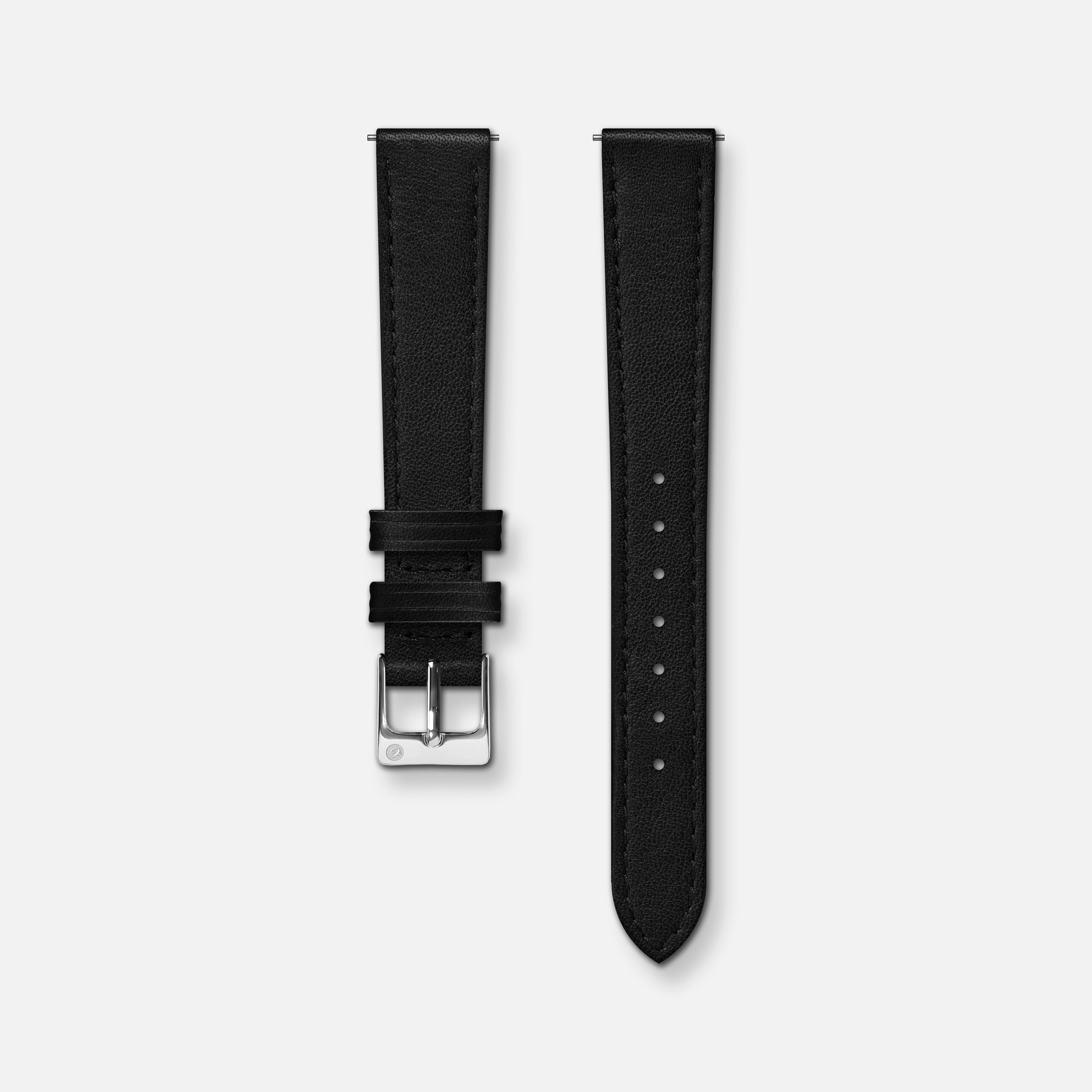 Bracelet cuir noir 14mm Bracelets de montres CHARLIE Acier