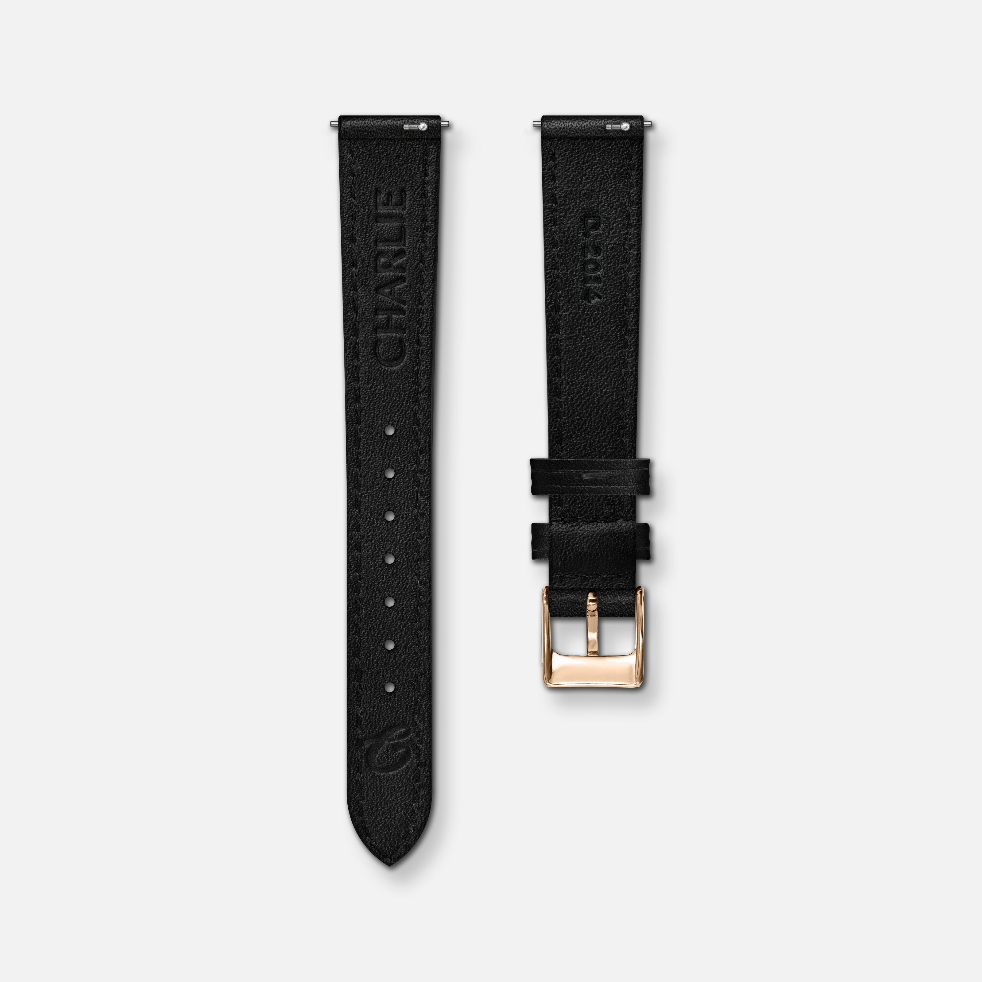 Bracelet cuir noir 14mm Bracelets de montres CHARLIE Or rose