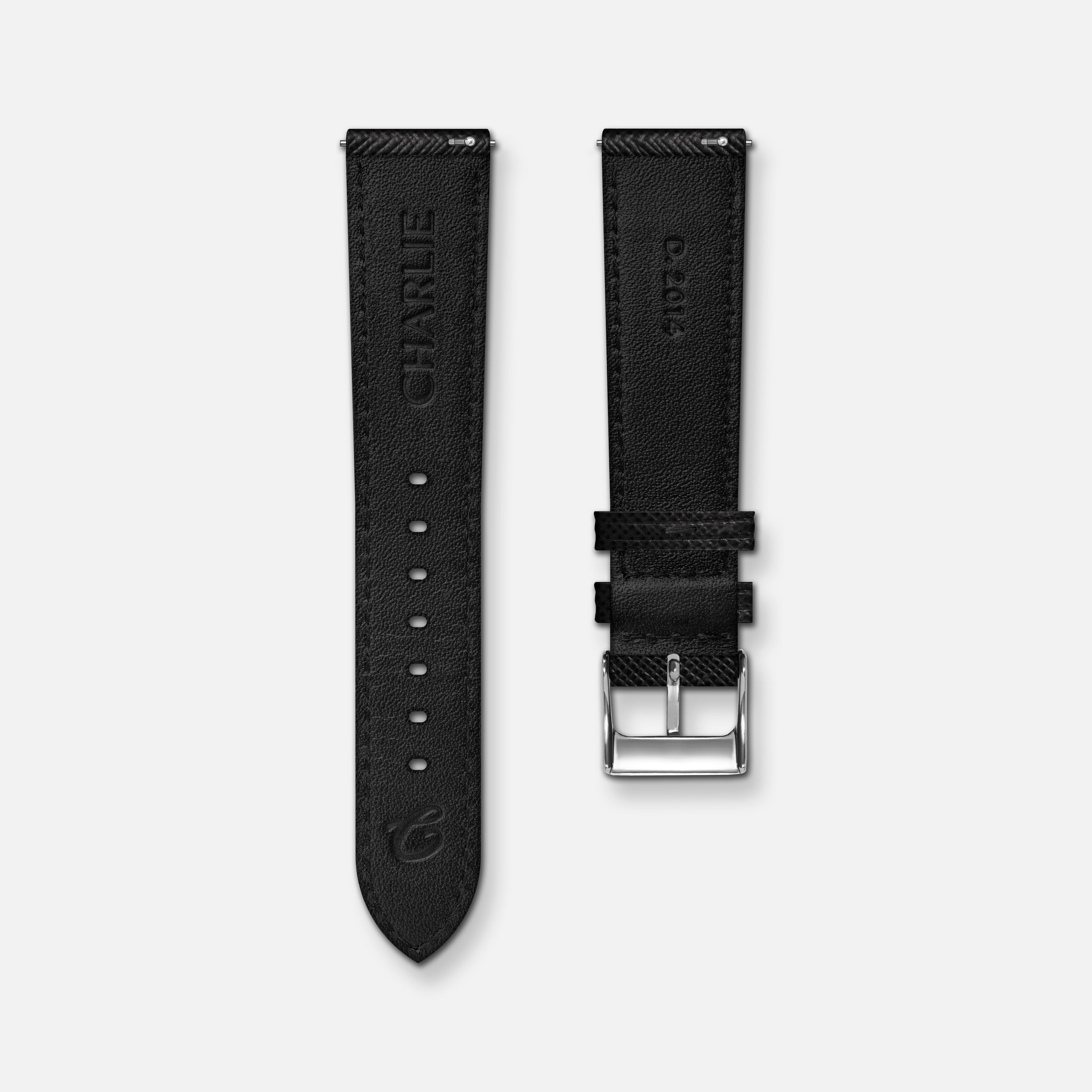 Bracelet cuir saffiano noir 18mm Bracelets de montres CHARLIE Acier