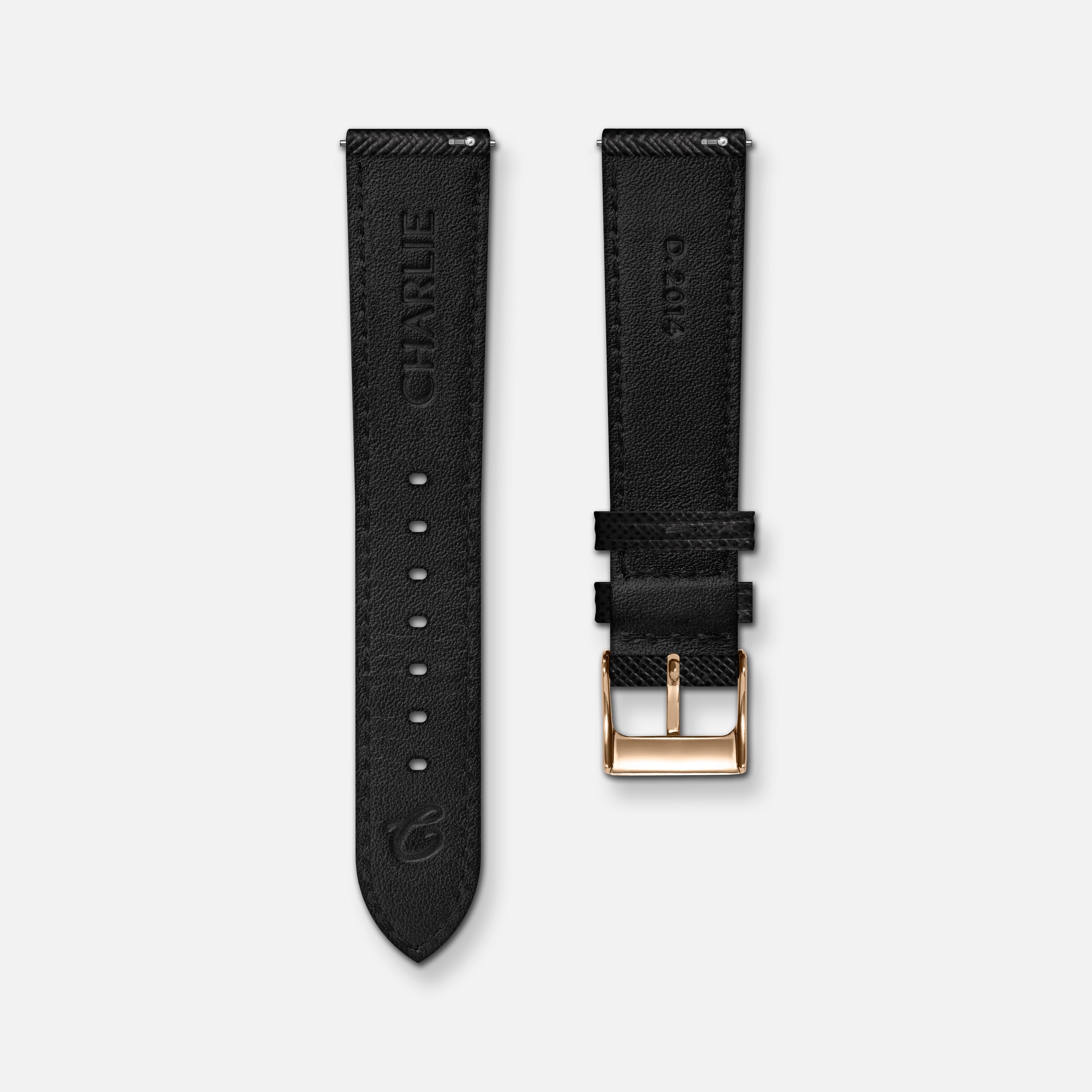 Bracelet cuir saffiano noir 18mm Bracelets de montres CHARLIE