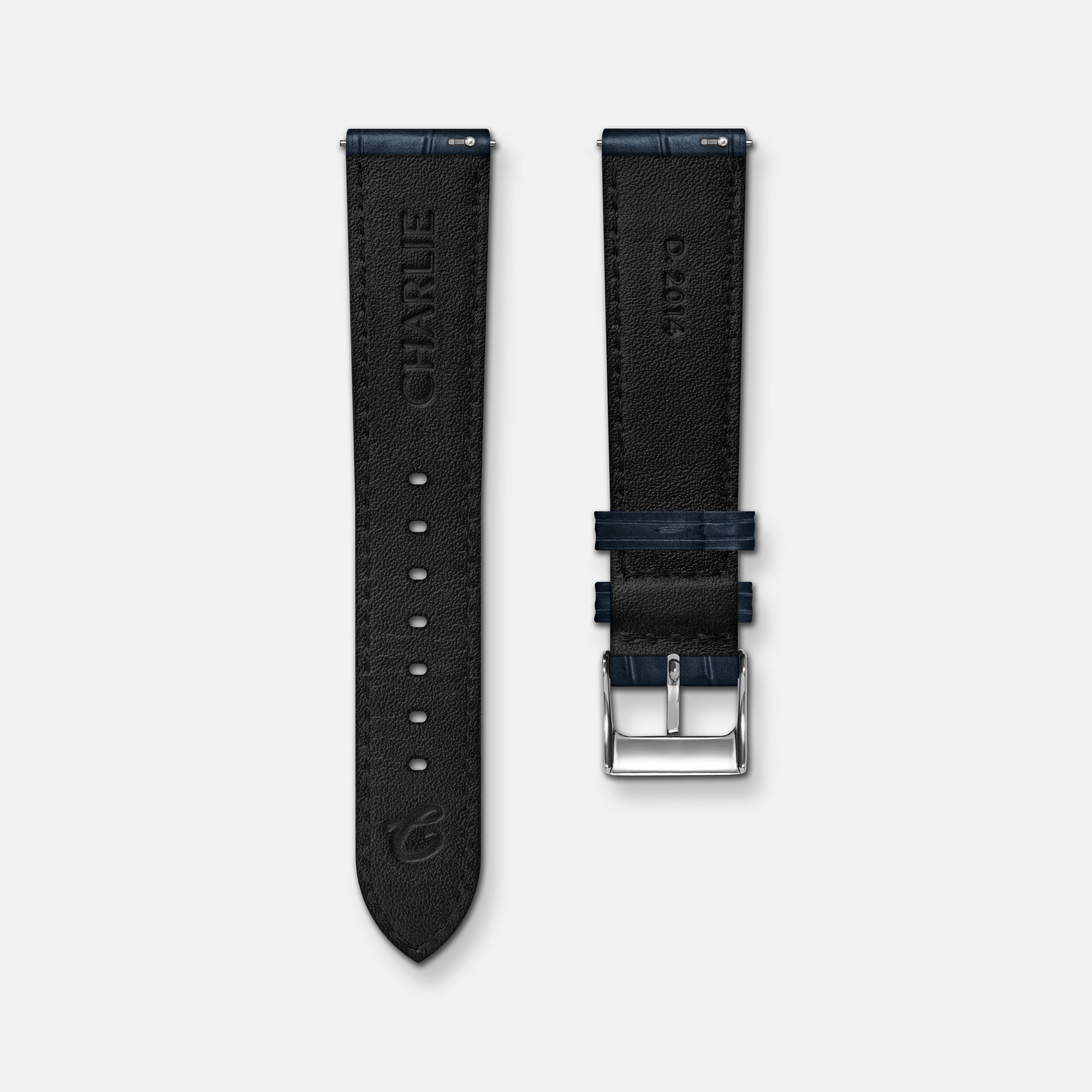 Bracelet cuir crocograin bleu 18mm Bracelets de montres CHARLIE Acier