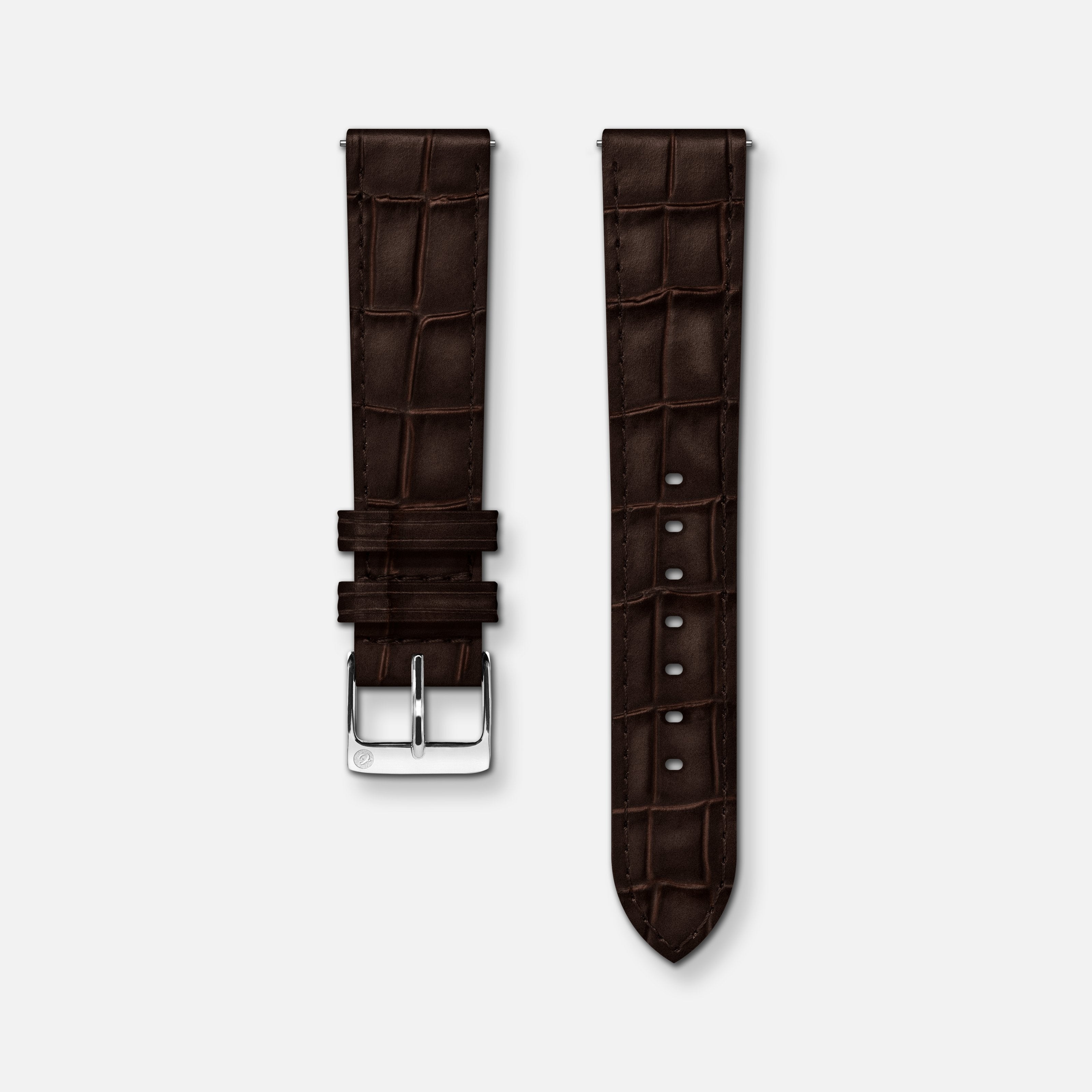 Bracelet cuir crocograin chocolat 18mm Bracelets de montres CHARLIE Acier