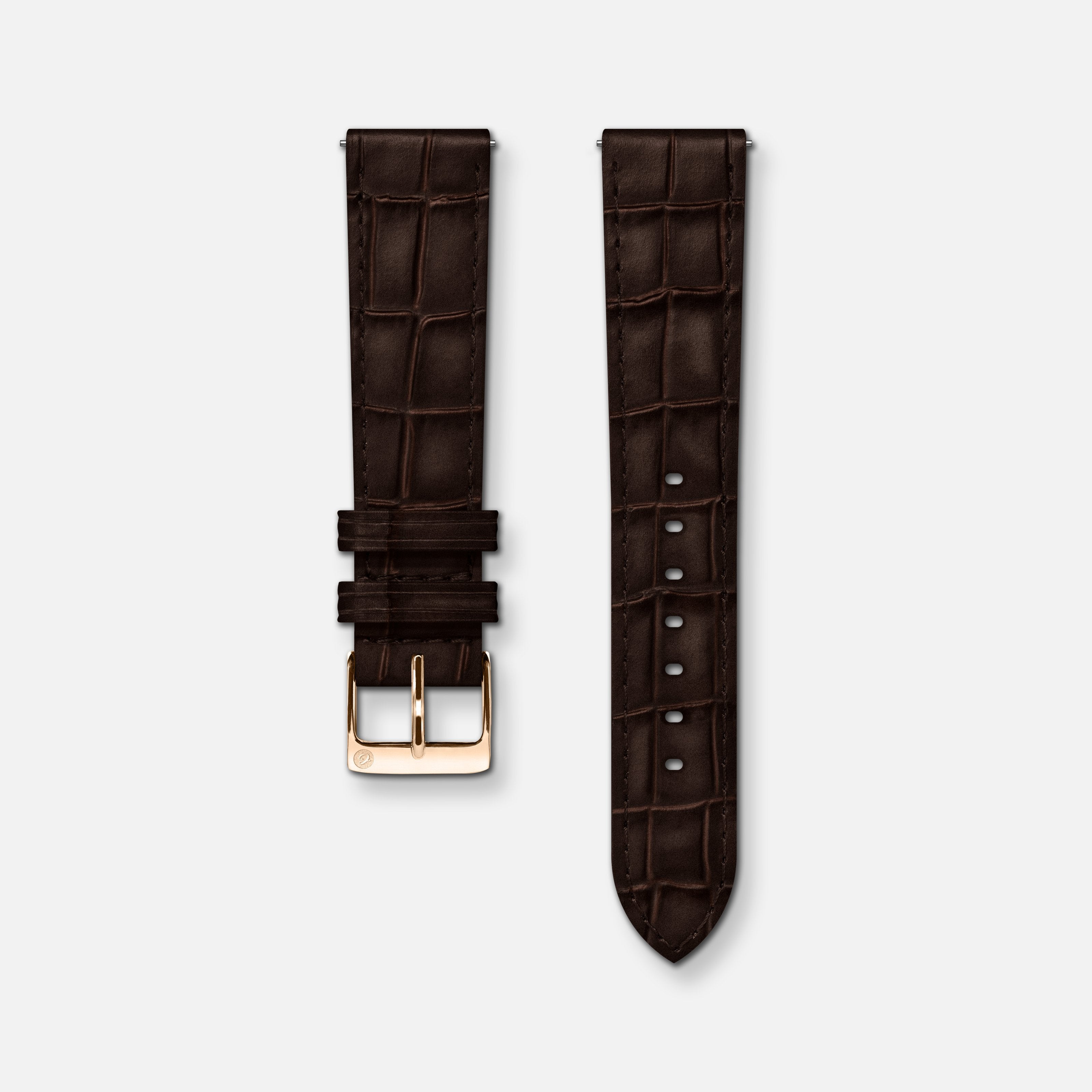 Bracelet cuir crocograin chocolat 18mm Bracelets de montres CHARLIE Or rose