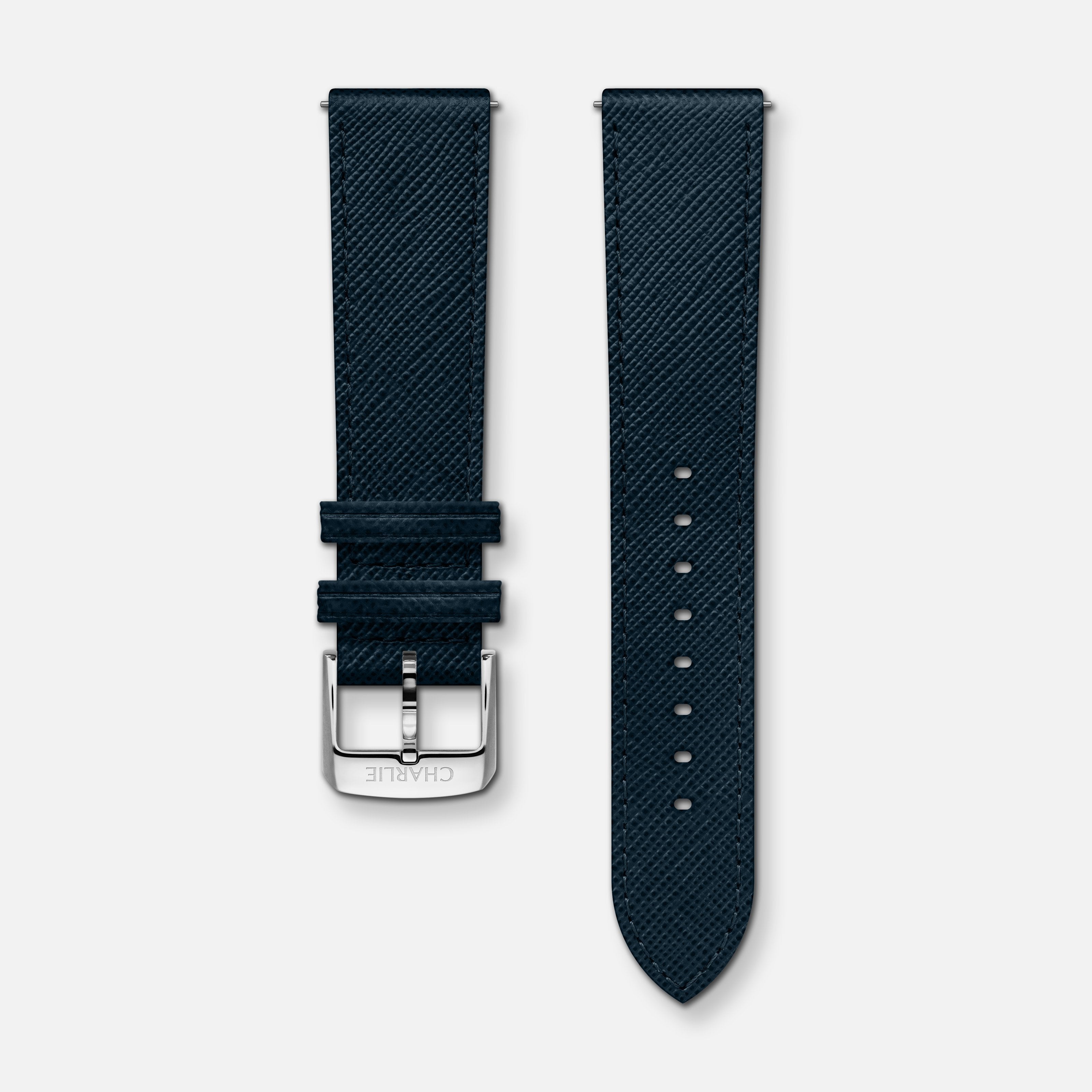 Bracelet cuir saffiano bleu 20mm Bracelets de montres CHARLIE Acier