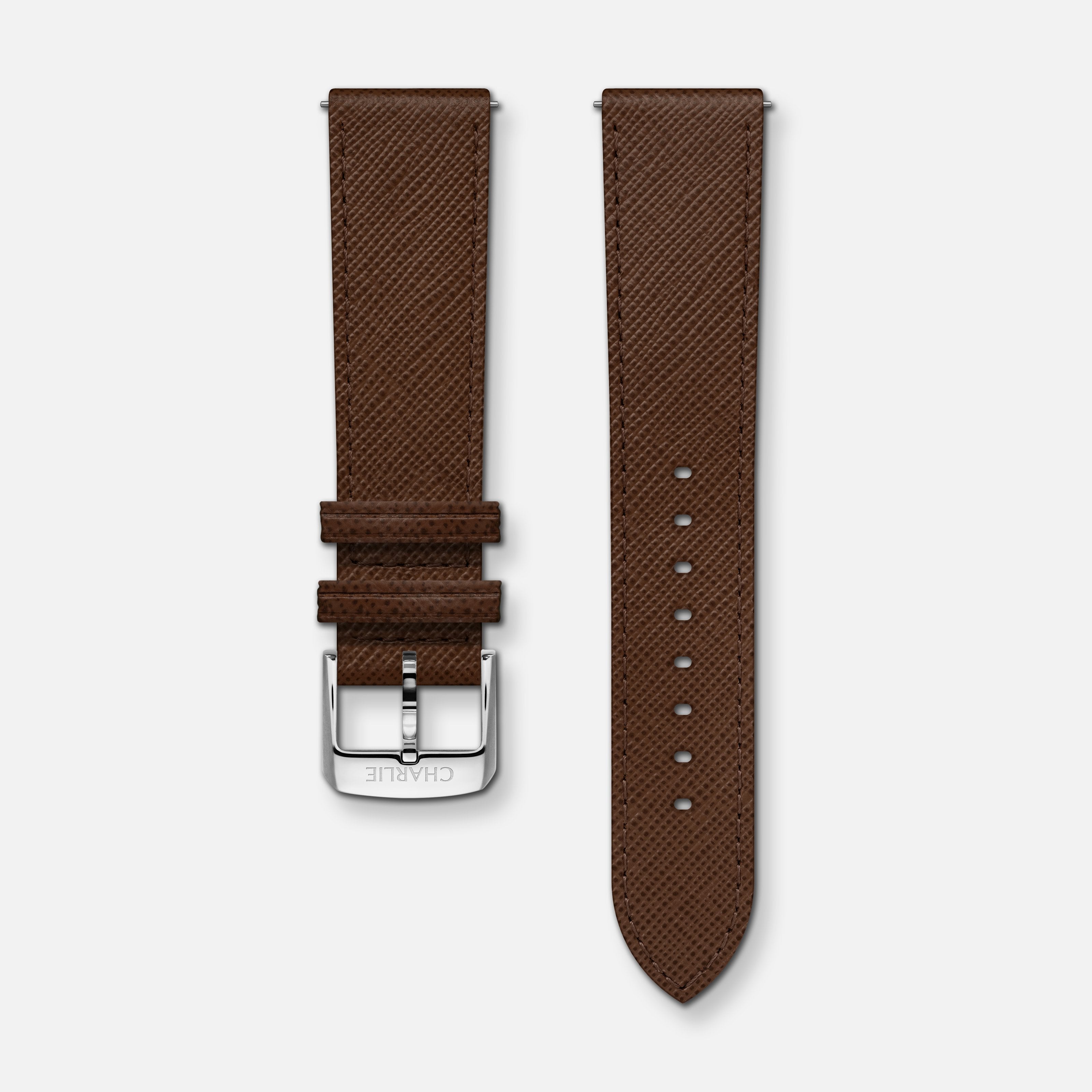 Bracelet cuir saffiano marron 20mm Bracelets de montres CHARLIE Acier