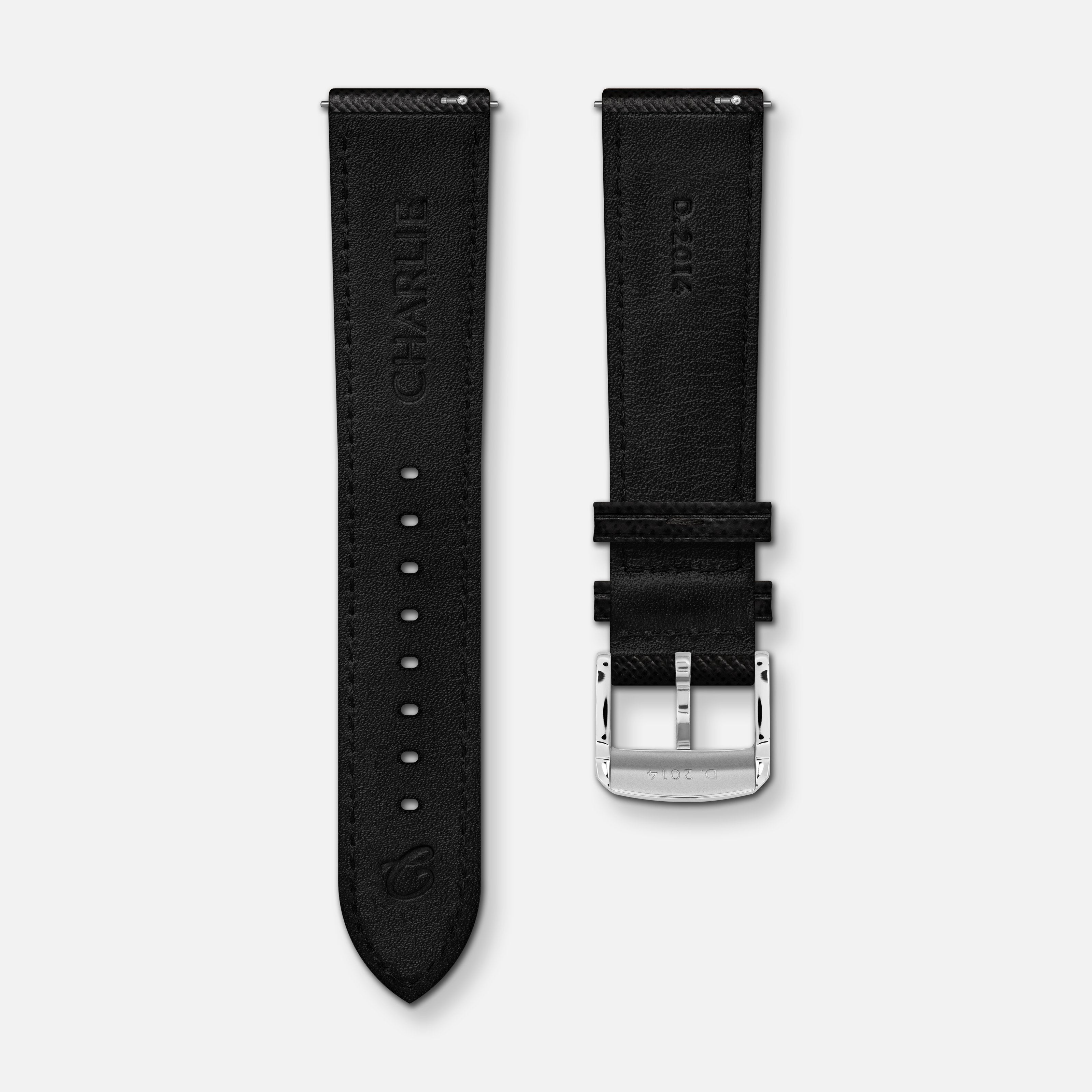Bracelet cuir saffiano noir 20mm Bracelets de montres CHARLIE
