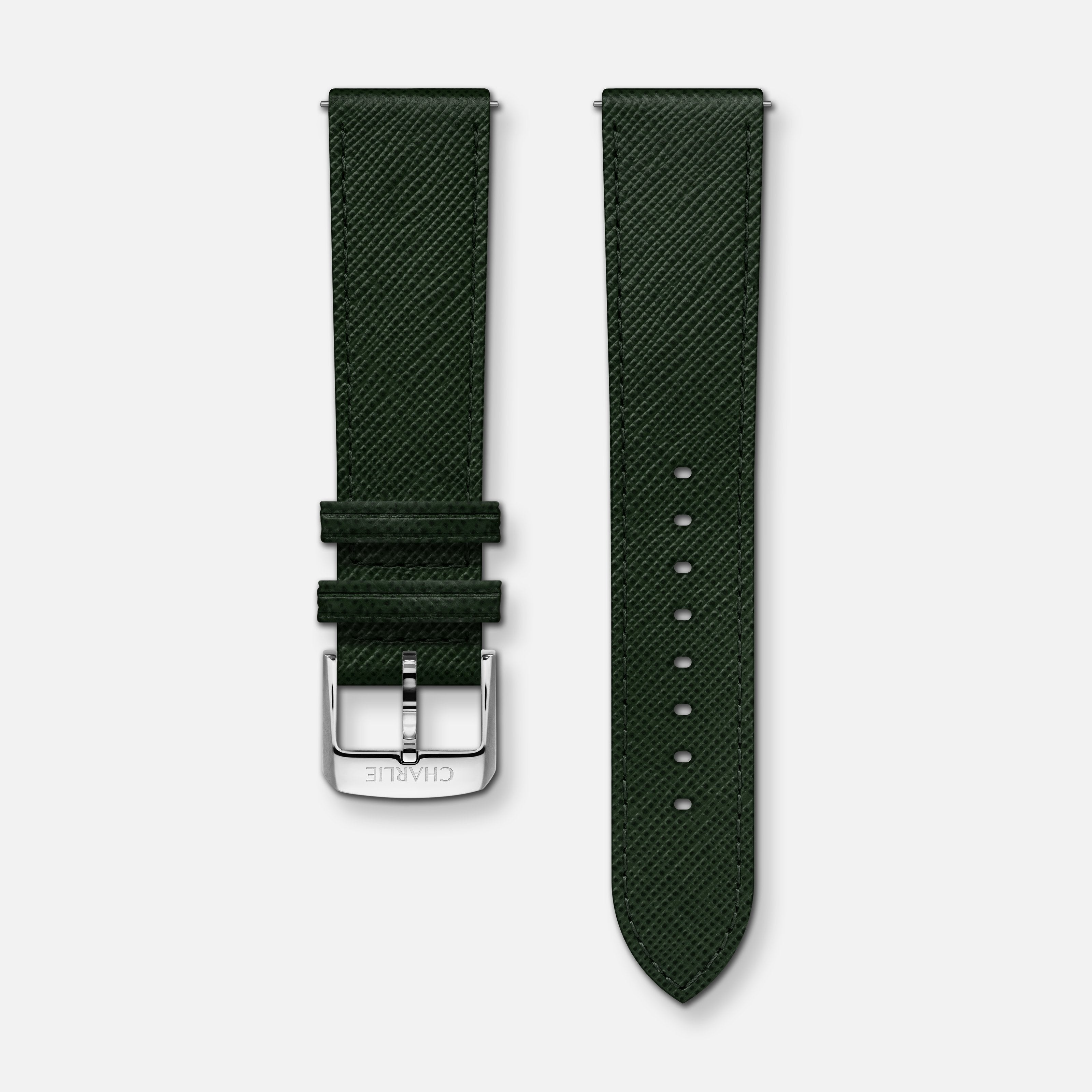 Bracelet cuir saffiano vert 20mm Bracelets de montres CHARLIE Acier