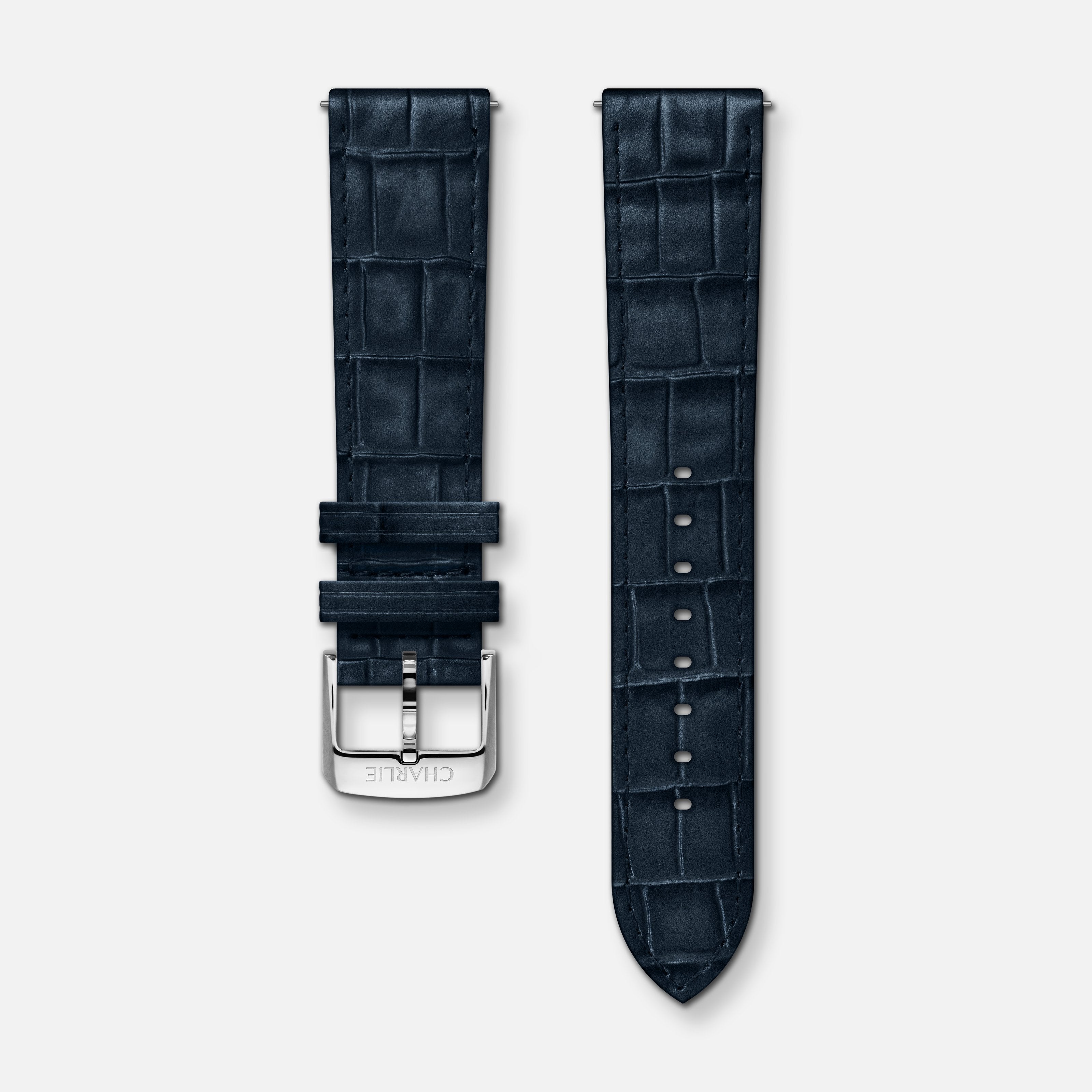 Bracelet cuir crocograin bleu 20mm Bracelets de montres CHARLIE Acier