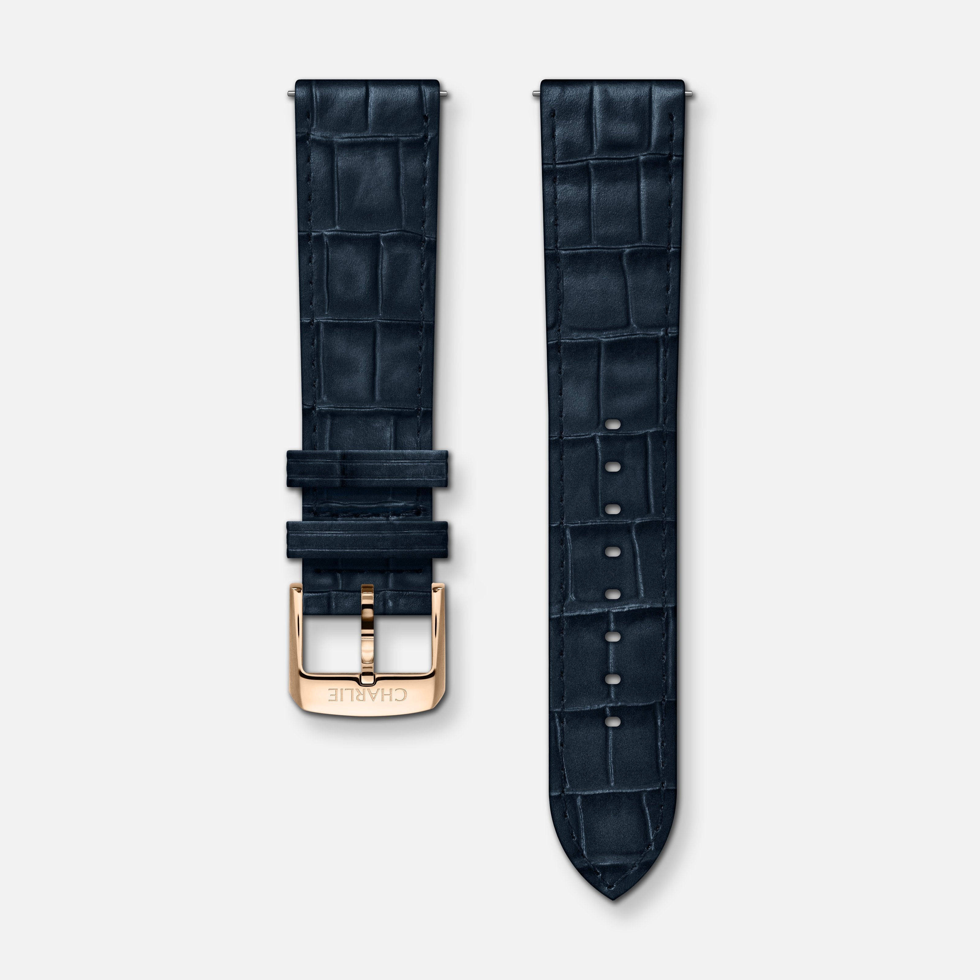 Bracelet cuir crocograin bleu 20mm Bracelets de montres CHARLIE Doré