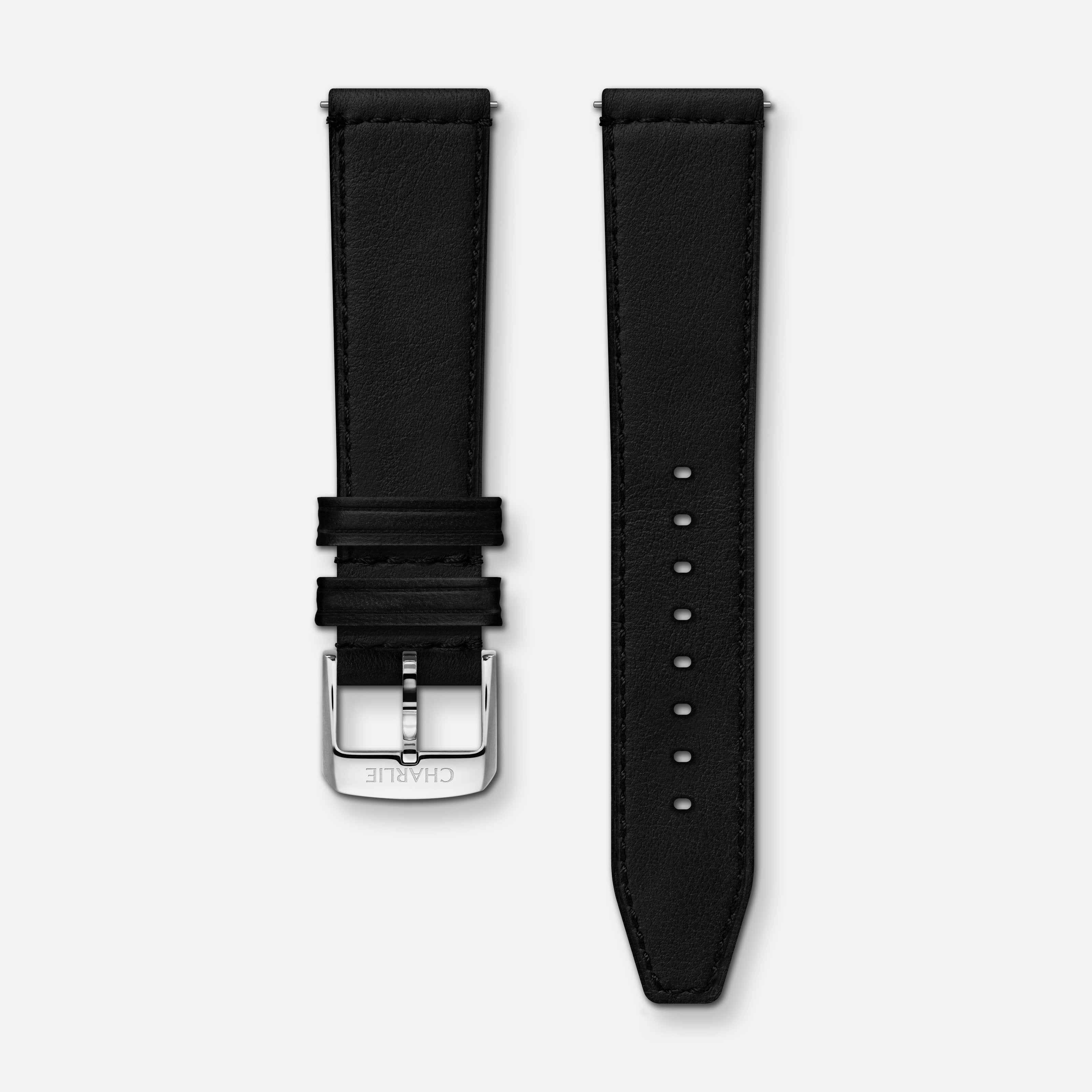 Bracelet cuir noir EXP 20mm Bracelets de montres CHARLIE Acier