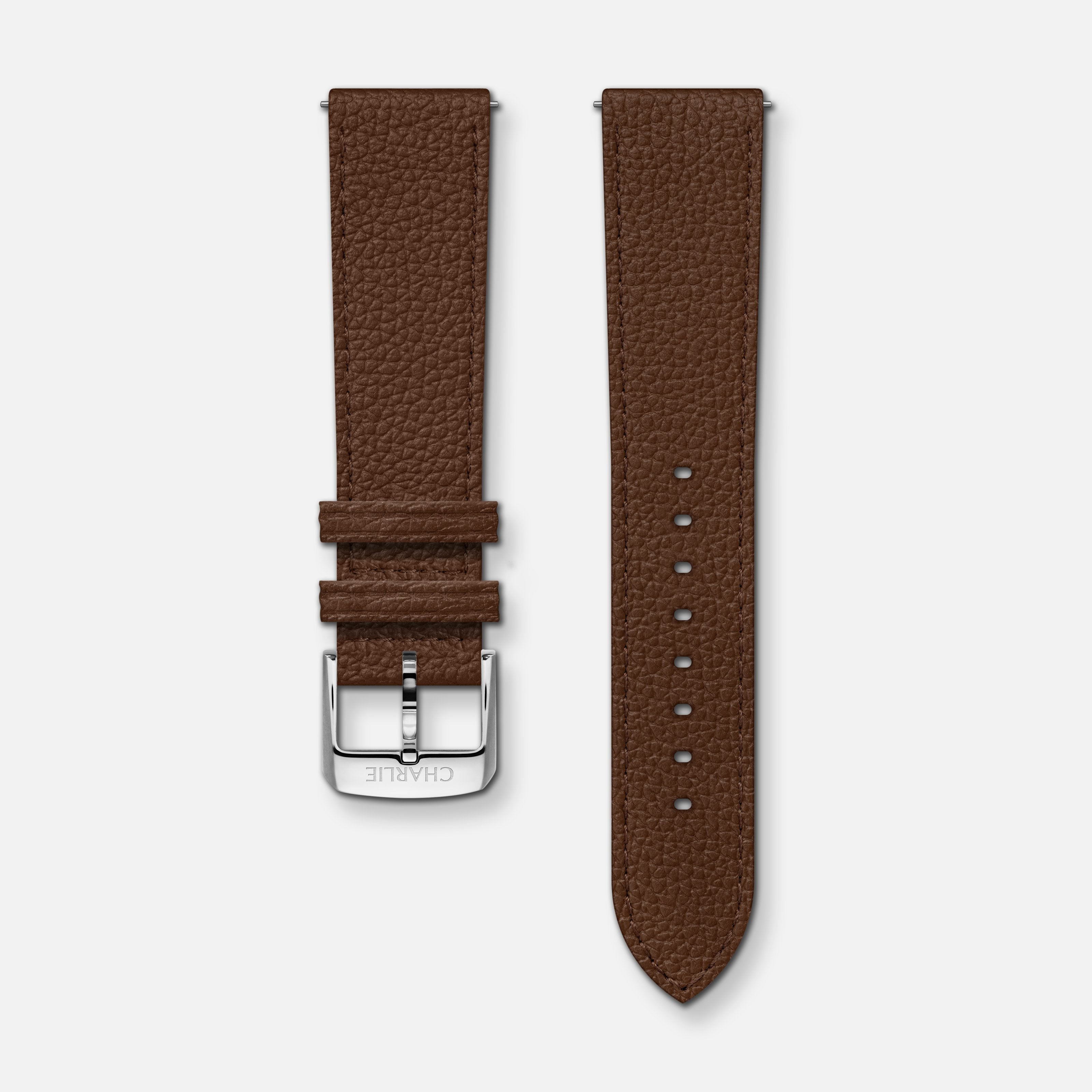 Bracelet cuir grainé marron 20mm Bracelets de montres CHARLIE Acier
